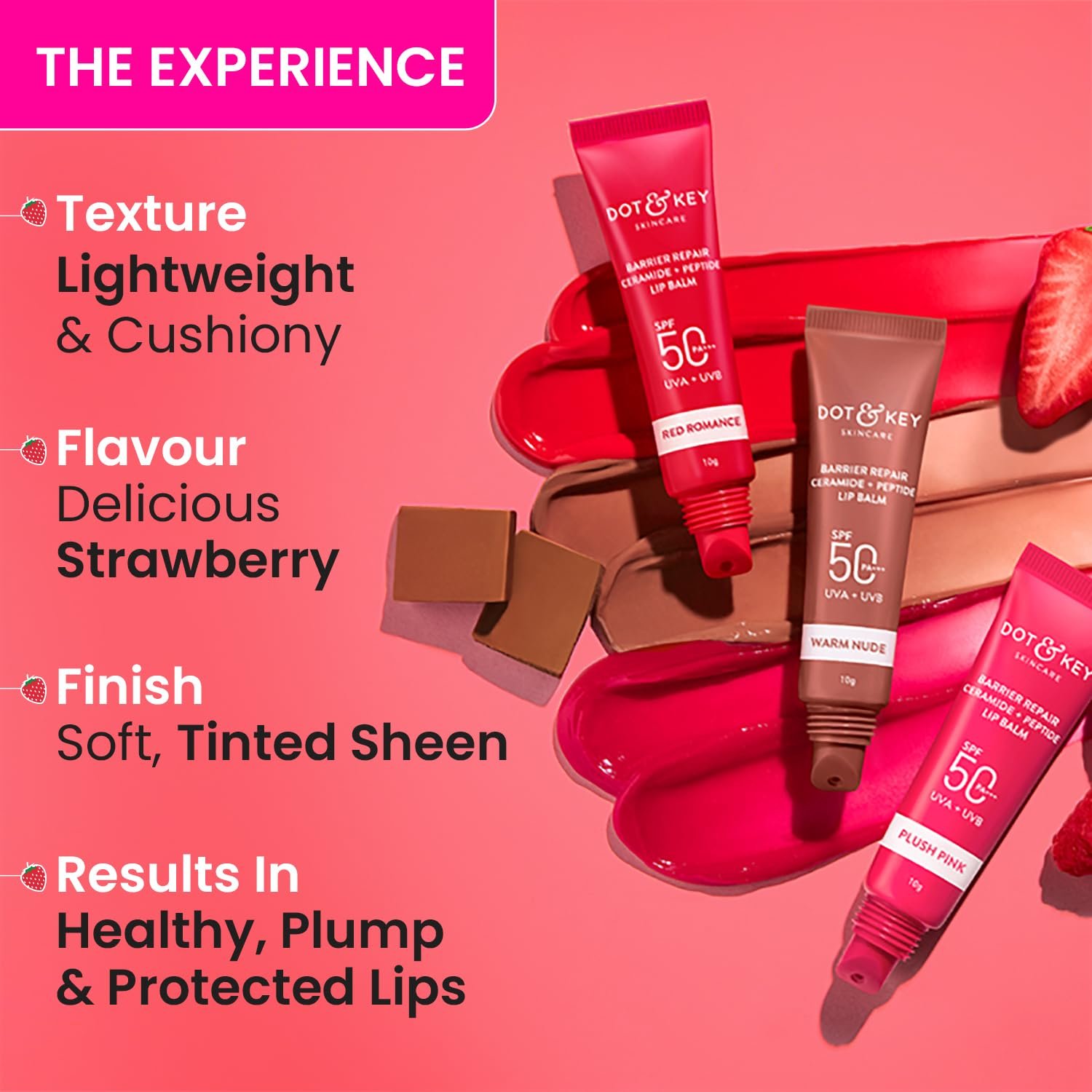 Dot & Key Ceramide & Peptide Barrier Repair Lip Balm SPF 50, PA+++ | Red Romance | UVA/UVB Protection | Soft Tinted Moisturizer 10g thumbnail