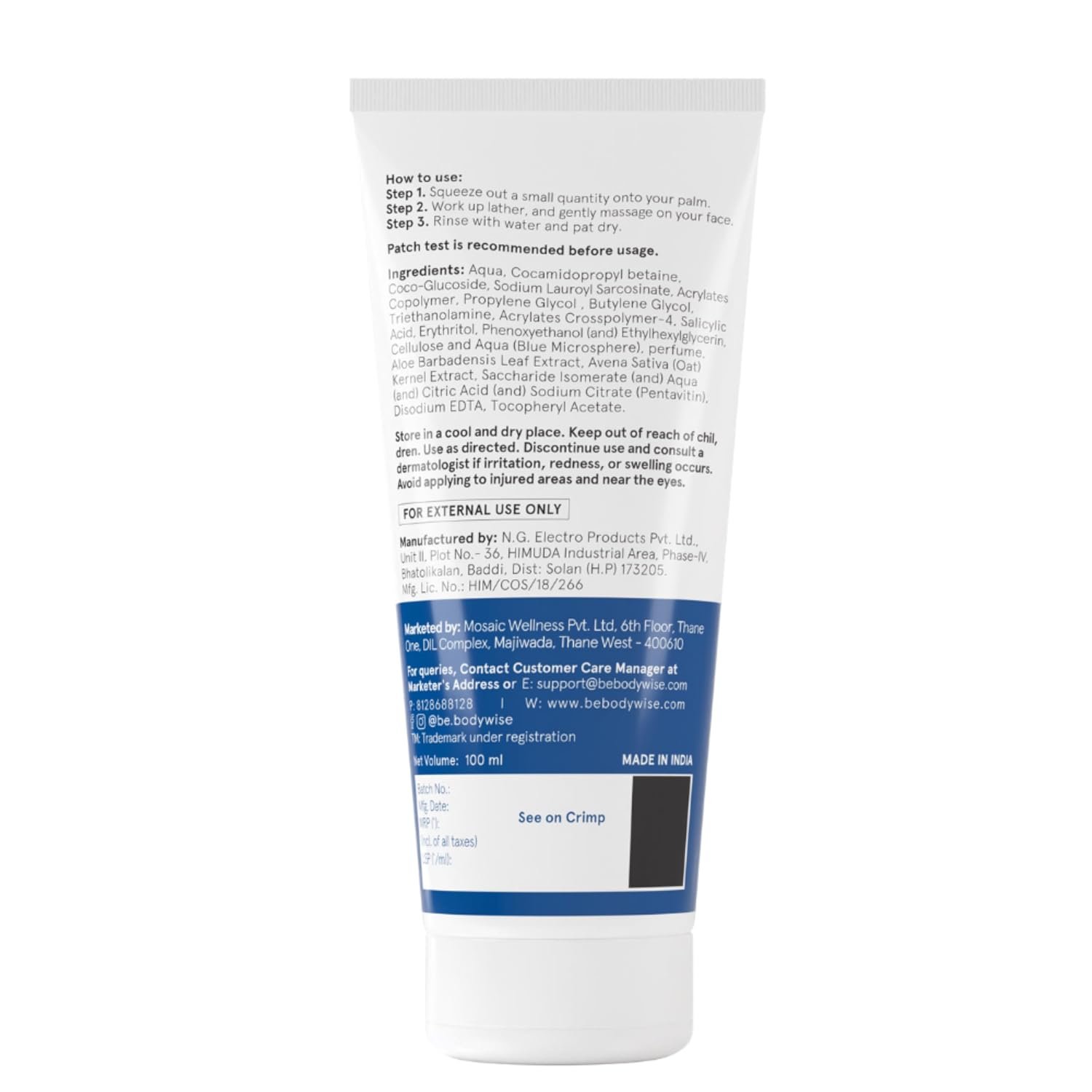 Be Bodywise 2% Salicylic Acid Face Wash for Acne Prone skin | For Oily & Sensitive skin | Deep Cleanses your Skin & Prevents Acne | Developed by Dermatologists | 100ml thumbnail