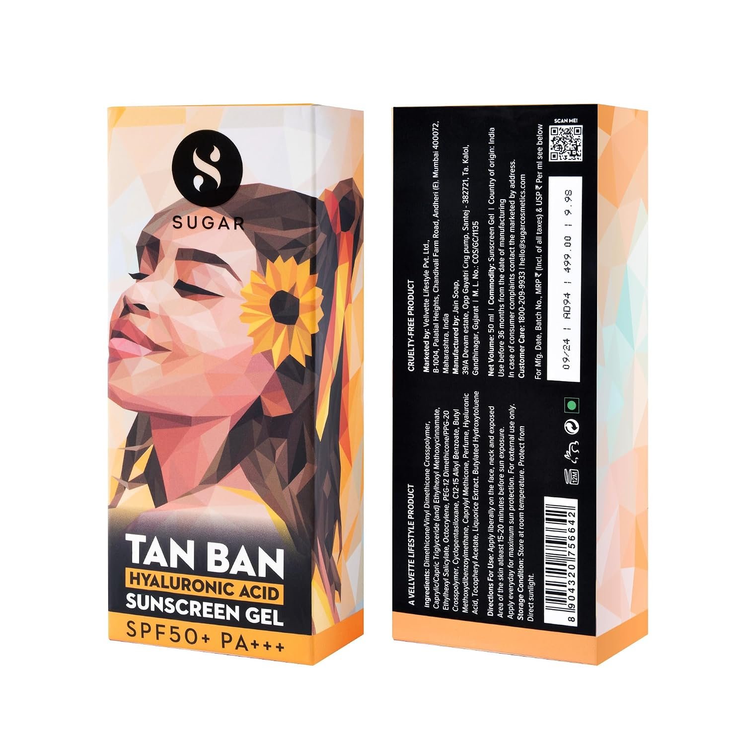 SUGAR Cosmetics Tan Ban Hyaluronic Acid Sunscreen SPF50+ PA+++ Gel |All Skin Non Greasy | Light Weight Formula | 50ml thumbnail