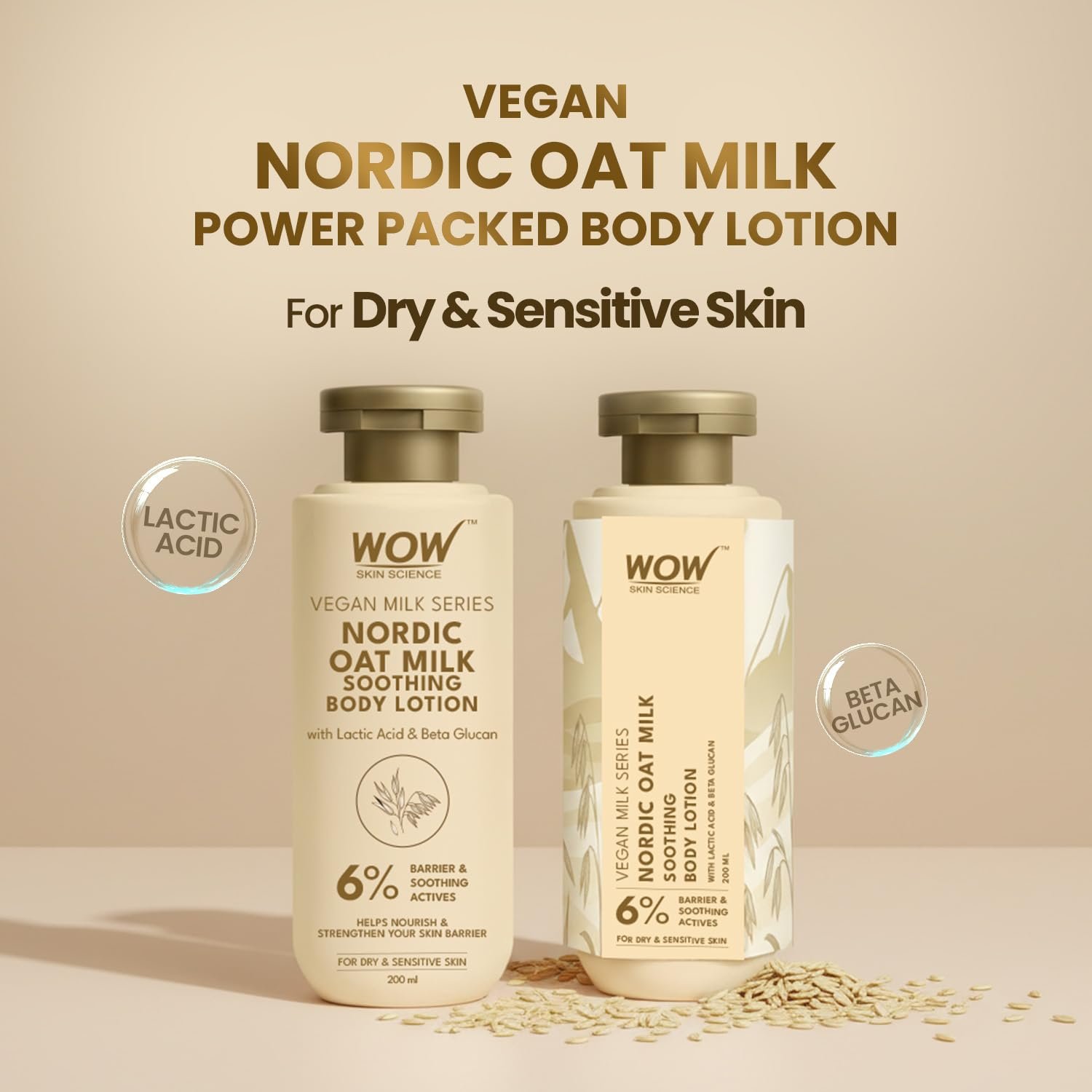 WOW Skin Science Vegan Nordic Oat Milk Soothing Body Lotion for Dry & Sensitive Skin | 6% Barrier Repair Actives with Lactic Acid + Beta Glucan + Shea Butter | 200ml thumbnail