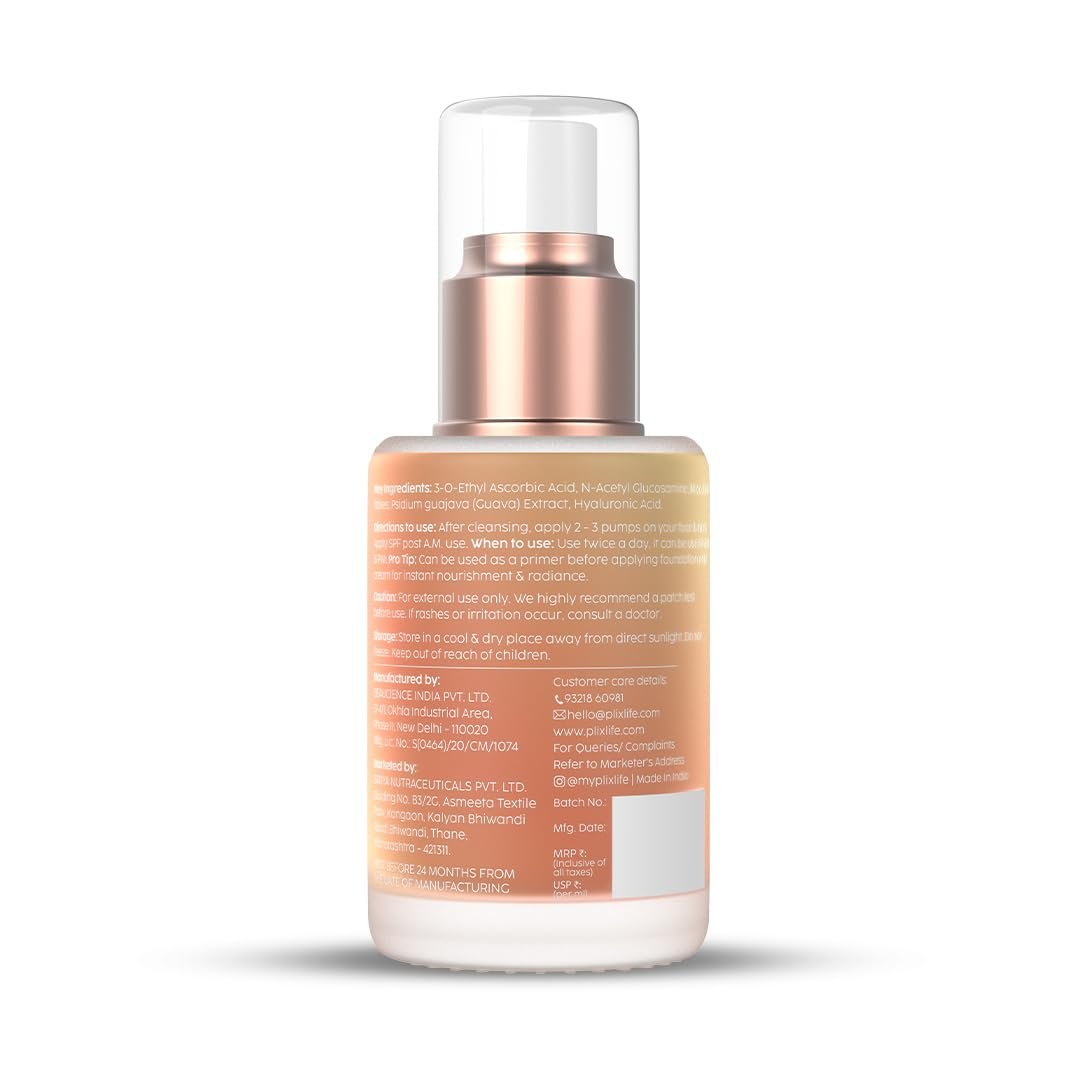 The Plant Fix Plix 24K Guava Gold Serum | Vitamin C & Hyaluronic Acid | Brightens Skin & Reduces Photoageing | 2-In-1 Face Serum & Primer For Glowing Skin | 30 Ml thumbnail