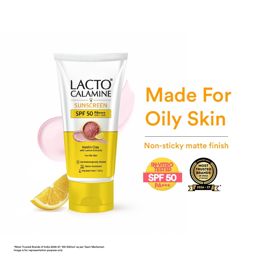 Lacto Calamine Light Weight Sunscreen SPF50 | PA++++ | Broad Spectrum Protect | For all skin types, Water Resistant, With Kaolin Clay & Lemon Extract, For Face & Body | 100g thumbnail