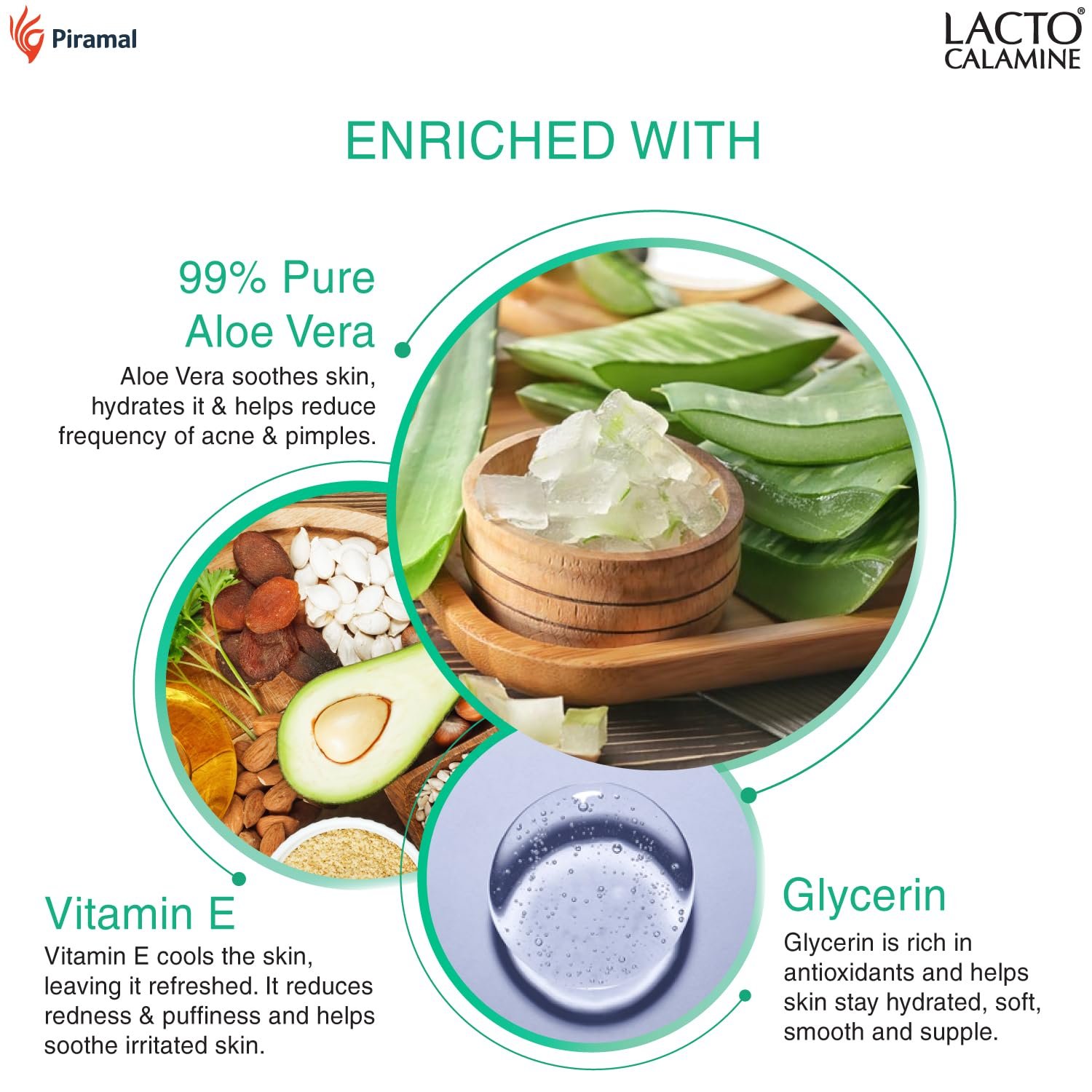 Lacto Calamine Aloe Vera Gel For Face | 150g | Moisturizer For Face With 99% Pure Natural AloeVera, Vitamin E & Glycerin For Hydrating Skin, Body & Hair | thumbnail