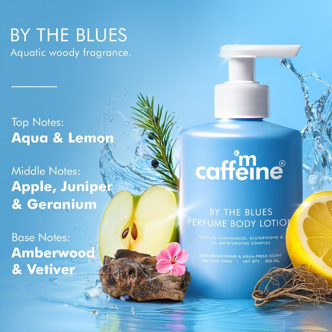mCaffeine 5% Niacinamide & Glutathione for Brightening & Detan By The Blues Perfume Body Lotion 300ml | Daily Use Summer Cream Bodylotion for Men & Women | thumbnail