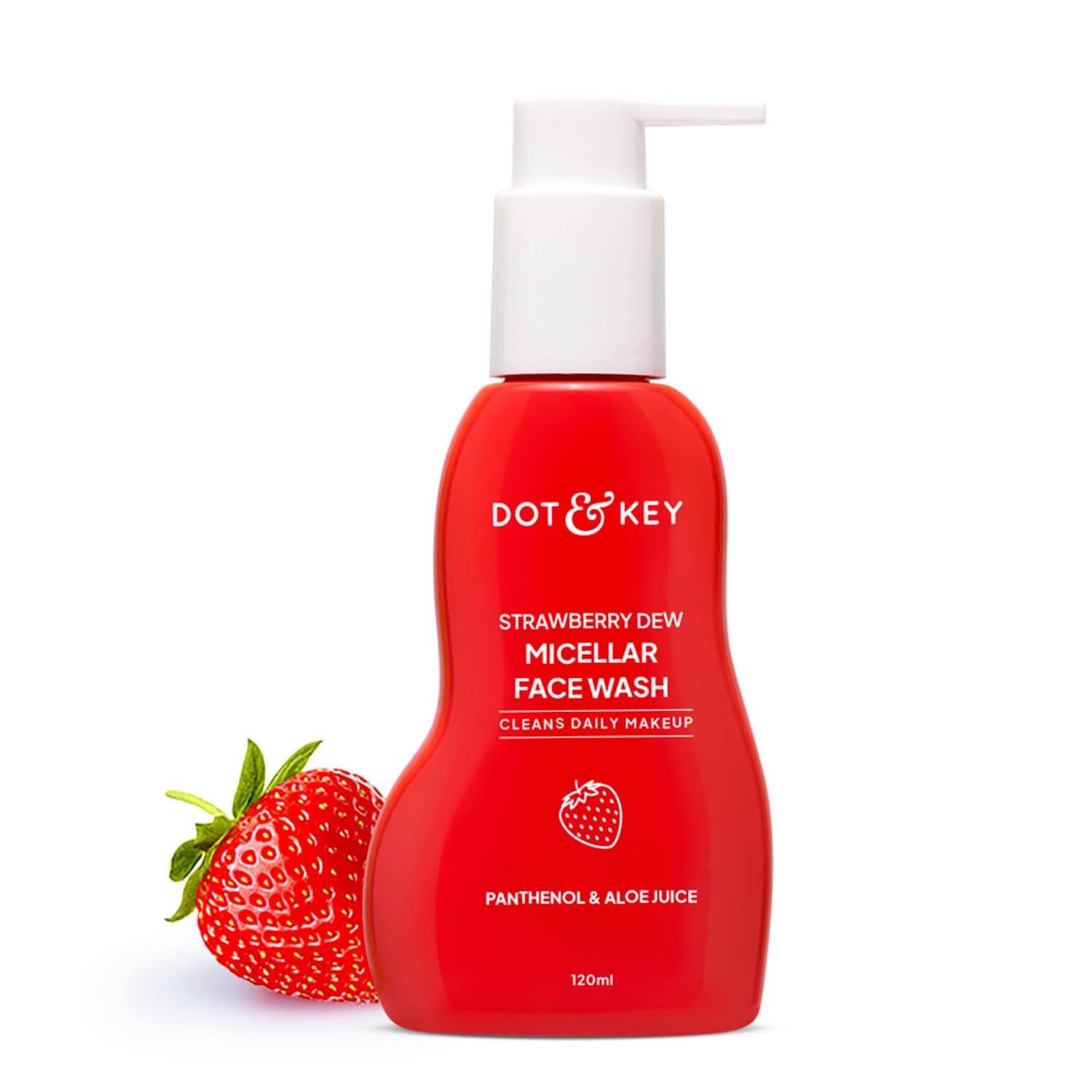 Dot & Key Strawberry Dew Micellar Face Wash, Cleanses Daily Makeup, Non-Drying & Soap-Free Formula 120ml