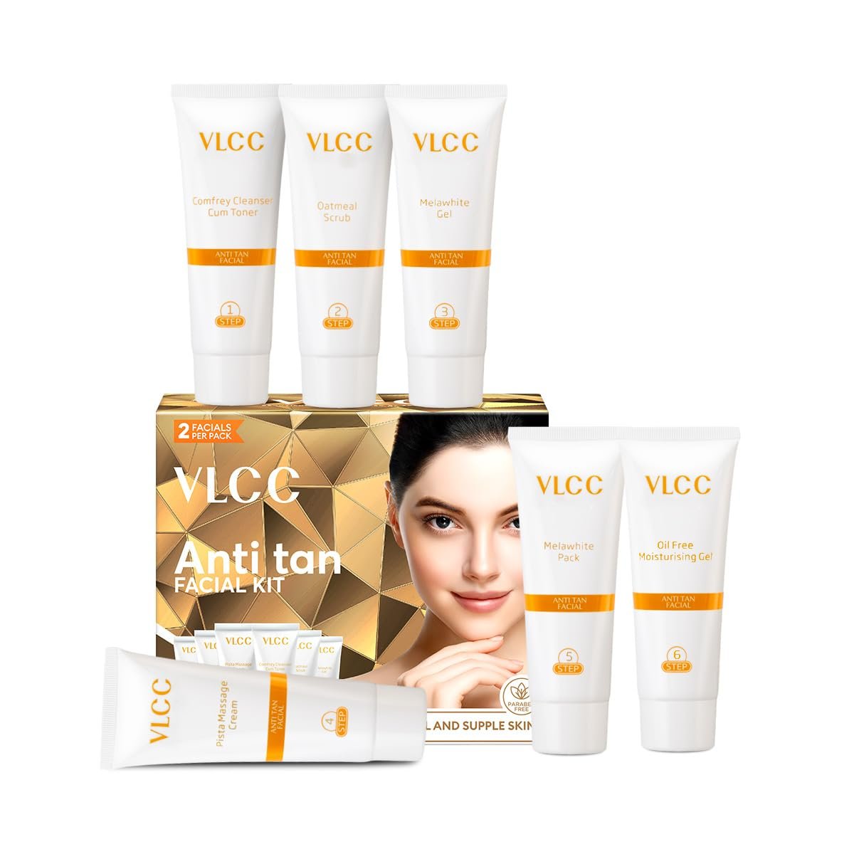 VLCC Anti Tan Facial Kit - 60 g | Power of 25 Vital Ingredients | Fights Sun Tan, Dark Spots, and Sun Spots | Even Nourishes and Protects Skin from UV Rays. thumbnail