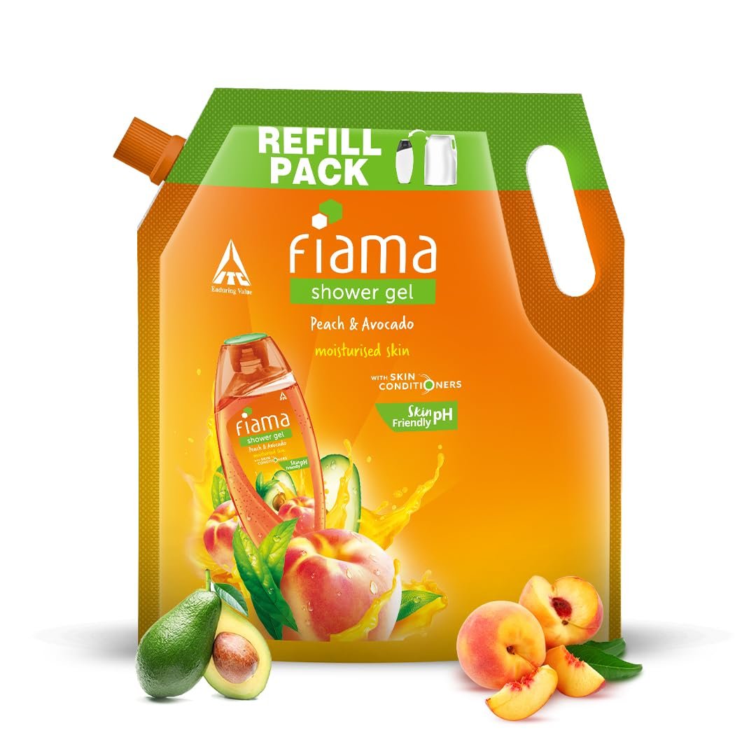 Fiama Body Wash Shower Gel Peach & Avocado, 1.4L Bodywash Refill Value Pouch for Women & Men with Skin Conditioners for Soft & Moisturised Skin, Suitable for All Skin Types
