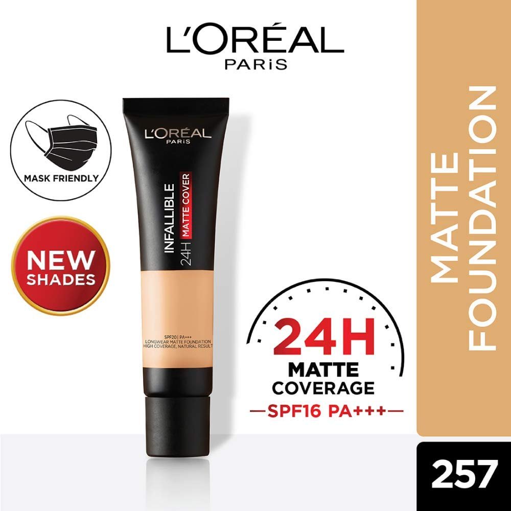 L'Oreal Paris Liquid Foundation, Waterproof, Sweatproof And Heatproof, Oil-Control, Infallible 24H Matte Cover, 257 True Sun , 35 Ml thumbnail