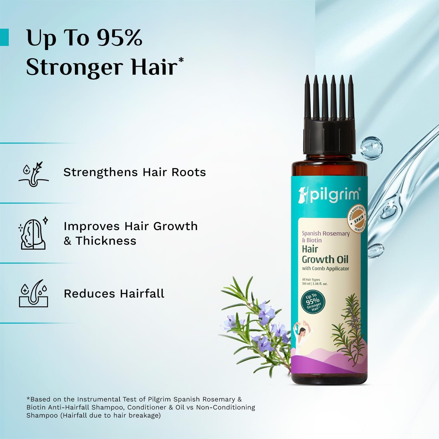 Pilgrim Spanish Rosemary Anti-Hairfall Hair Oil with Biotin - 100ml Triple-Oil Nourishment, Nourished & Thicker Hair, Reduces Hair Fall, Strengthens Weak Hair, Nourishes Scalp, Healthy Growt thumbnail