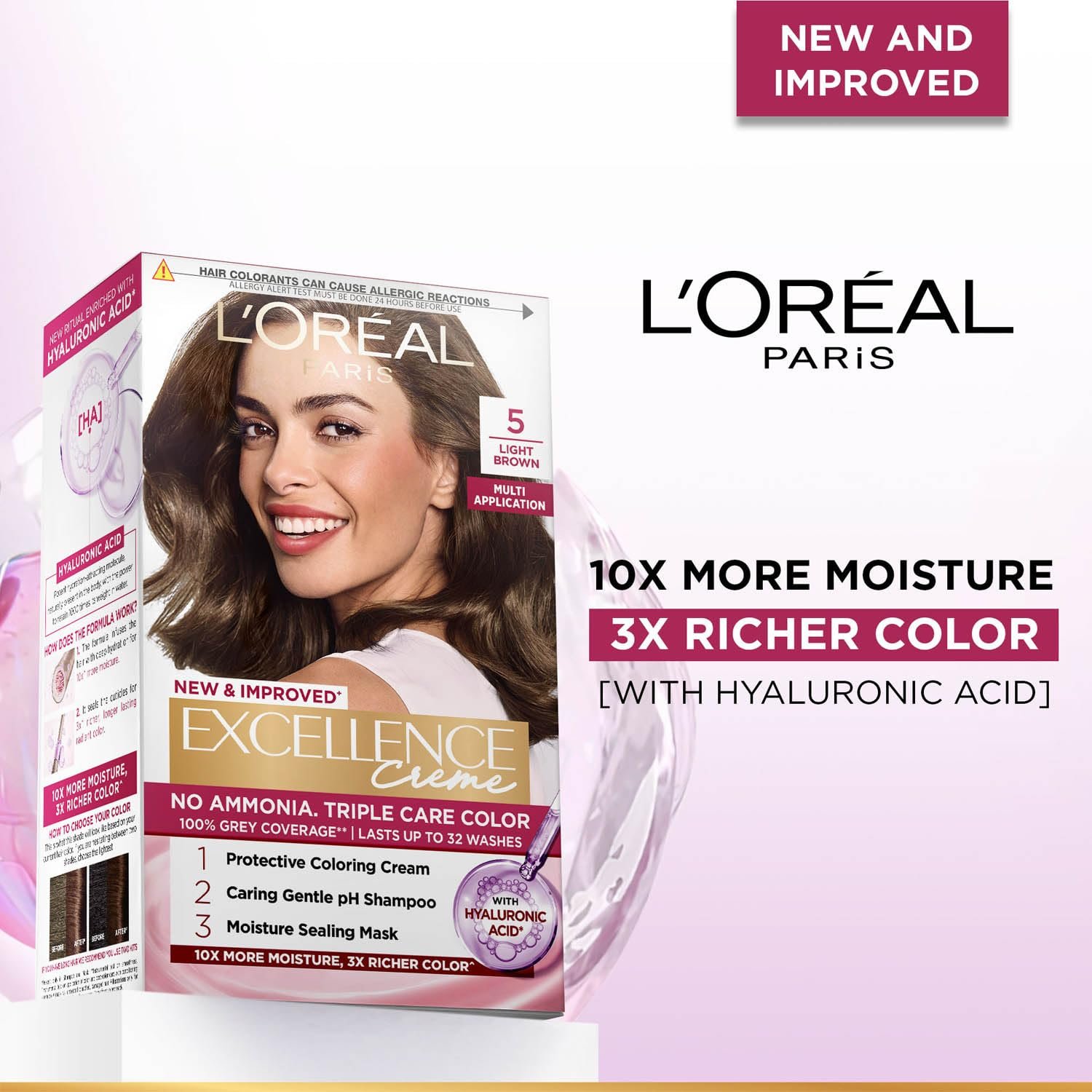 L'Oréal Paris Permanent 5 Light Brown Hair Colour, Radiant At-Home Hair Colour with up to 100% Grey Coverage, Pro-Keratin, Up to 8 Weeks of Colour, 72ml+100g thumbnail