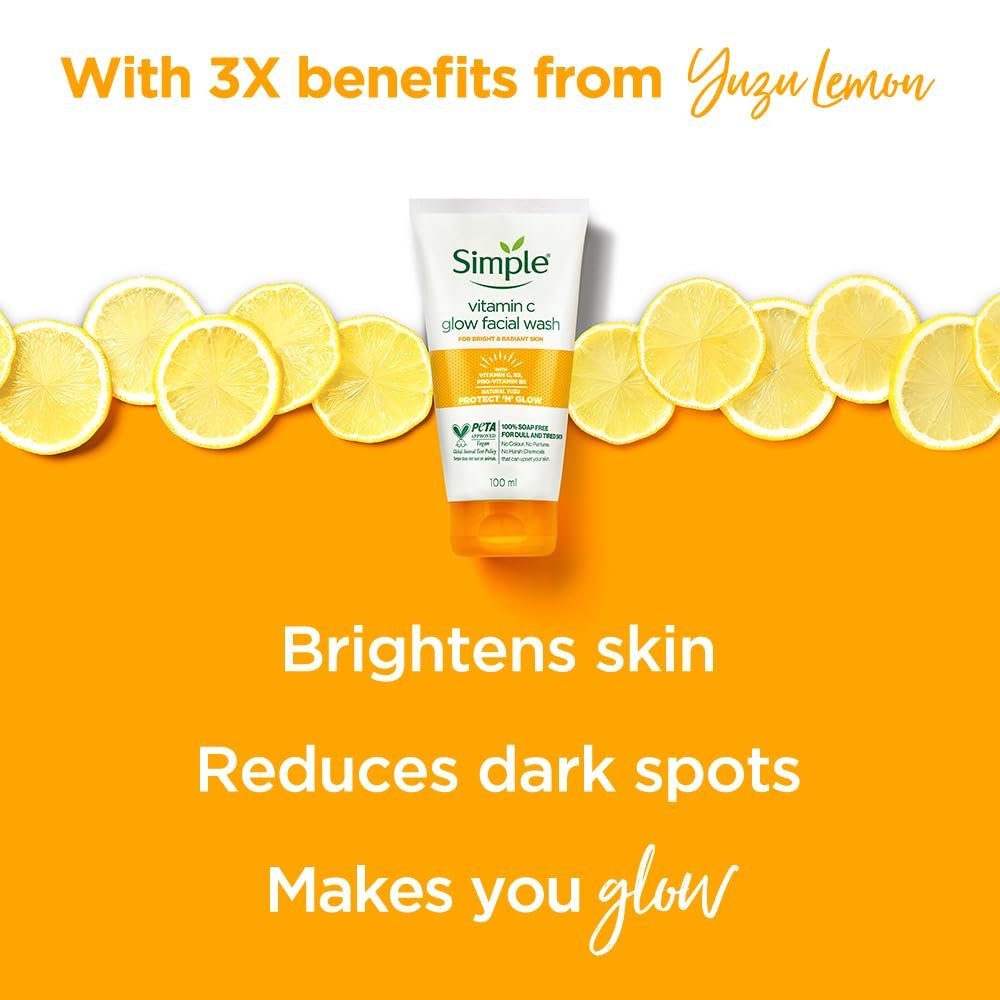 Simple Protect N Glow Vitamin C Glow Facial Wash 100ml | 100% Soap-Free Facewash | Bright & radiant skin| For dull & tired skin thumbnail