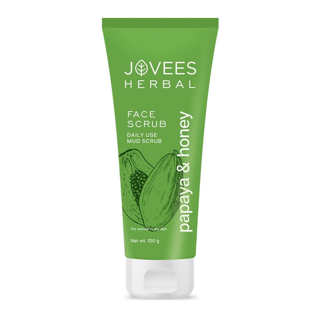 Jovees Herbal Papaya & honey Face Scrub | With Honey,Neem & Chamomile Extract | For Normal to Dry Skin | Gently Remove Dead Skin | Improves Uneven Skin Tone | Paraben And Alcohol Free | 100g