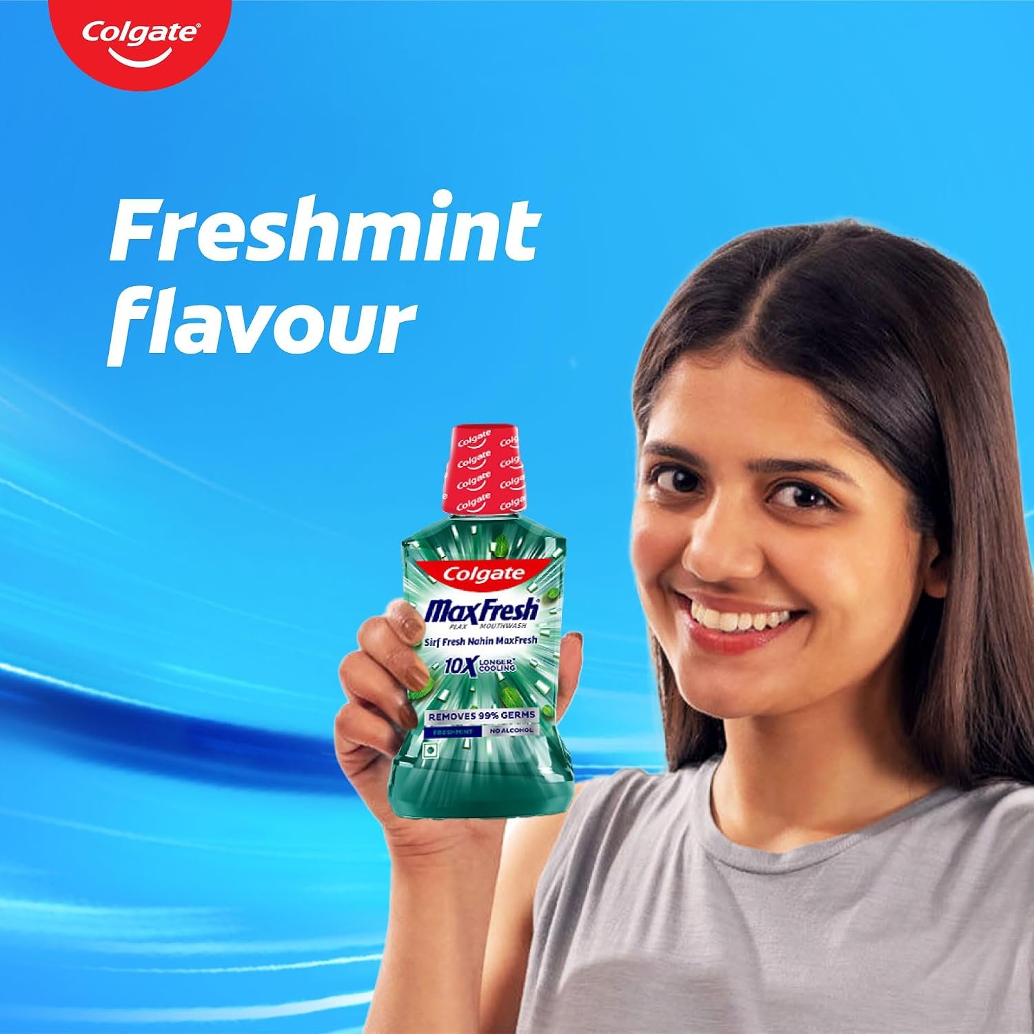 Colgate Plax Fresh Mint Mouthwash, 0% Alcohol, Antibacterial Mouth Wash for Bad Breath, Cavity Protection & Germ Defense for Adults, 500ml thumbnail