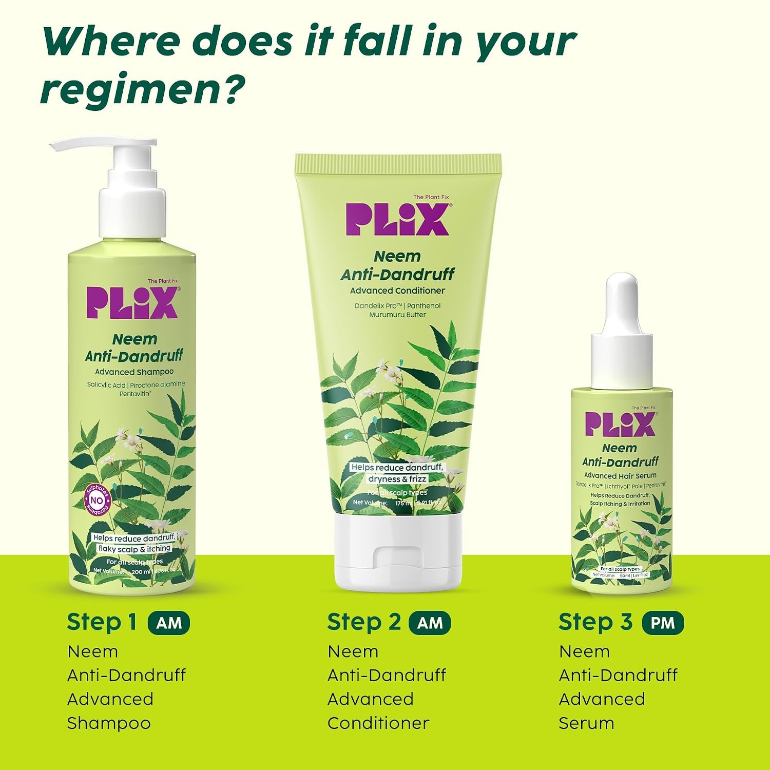 The Plant Fix Plix Neem Anti-Dandruff Advanced Shampoo | Piractone Olamine & Pentavitin Paraben & Sulphate Free | For Men & Women | 200ml thumbnail
