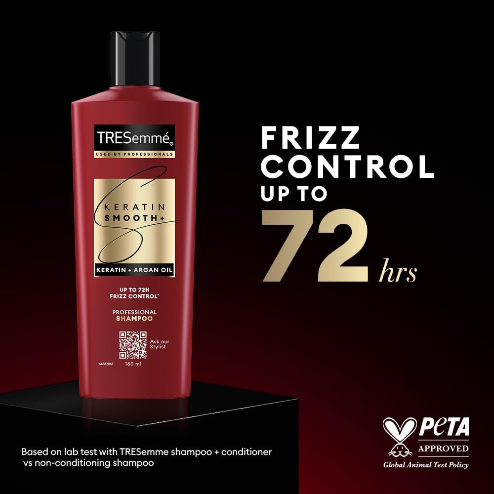 TRESemme Keratin Smooth+ Shampoo 180ml With Keratin Protein and Argan Oil | Salon-Like Smooth Hair | Up To 72H Frizz Control thumbnail
