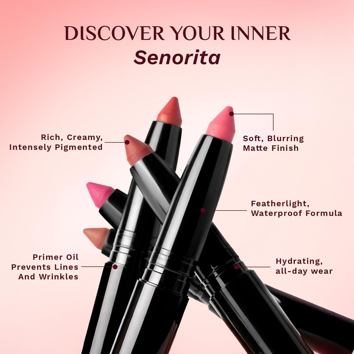 Pilgrim Long Lasting Crayon Lipstick | Intense Matte Finish | Waterproof & Lightweight | Highly Pigmented & Enriched With Ceramides & Mango Seed Oil (Rose Play-12) thumbnail