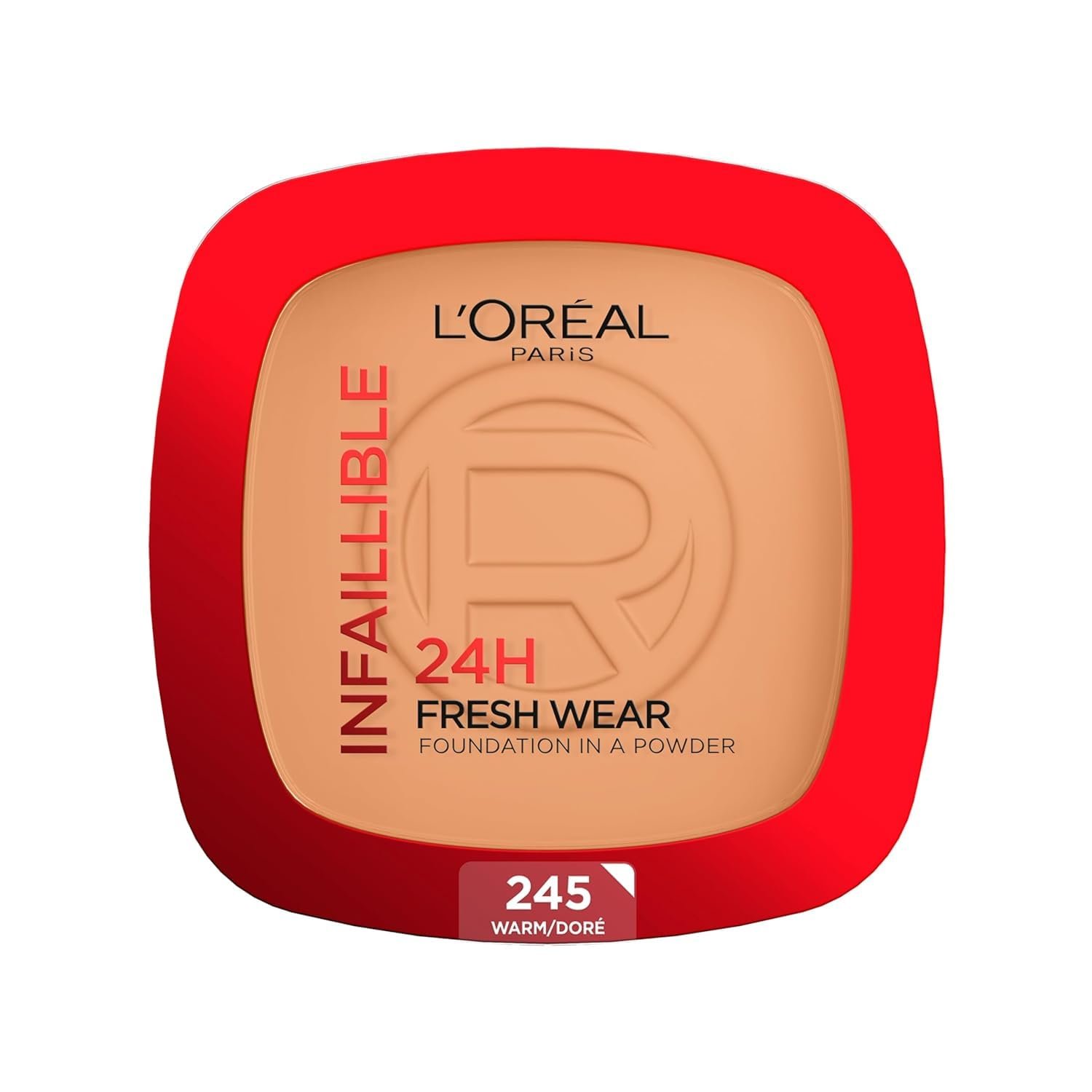L'Oreal Paris Infallible 24H Powder Foundation, 245 Golden Honey 24H Fresh Wear Powder Foundation, Matte Finish, Sweat-Proof & Waterproof, Weightless High Coverage, Non-Comedogenic