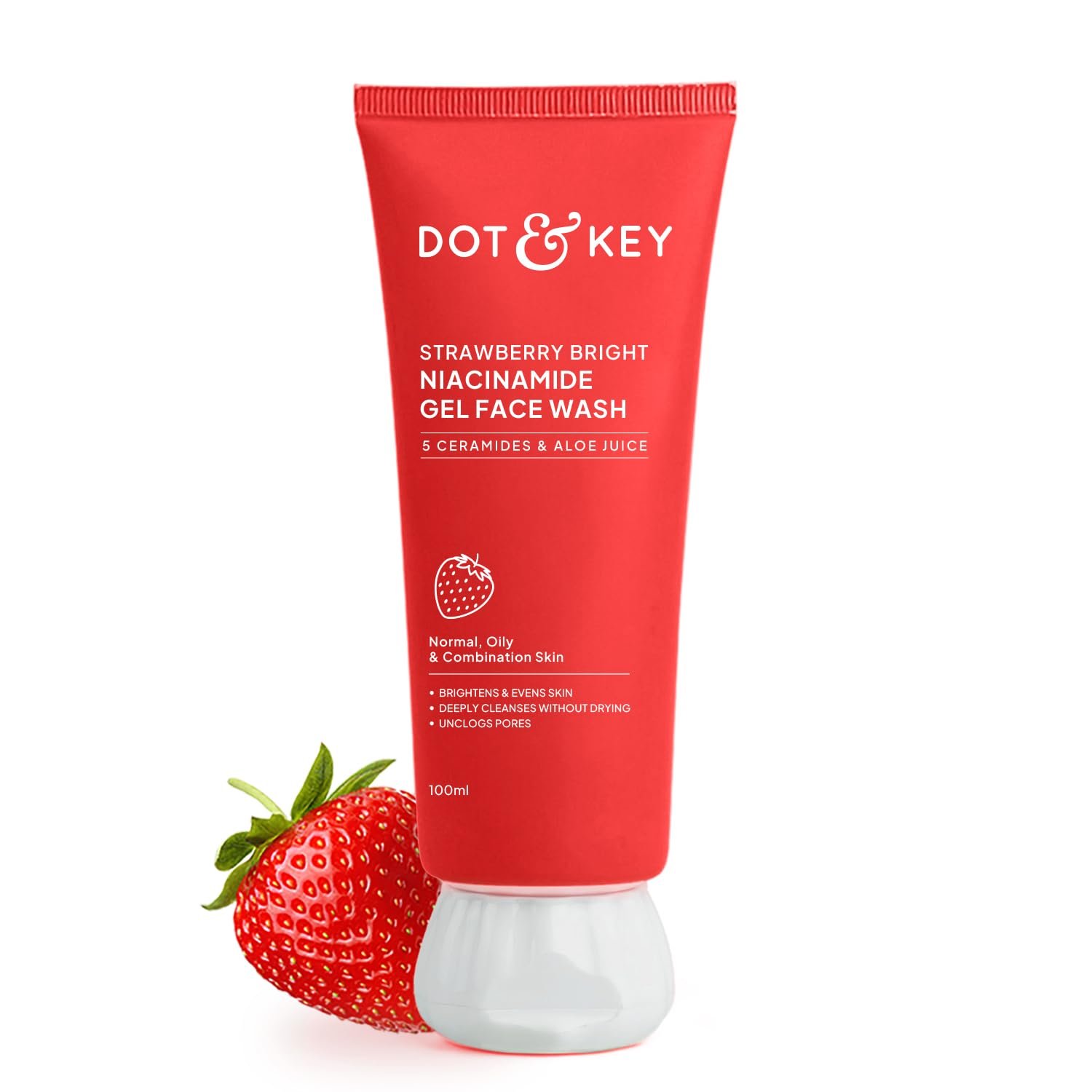 Strawberry Bright Niacinamide Gel Face Wash, Non-Drying Formula, Brightens & Smoothes, Evens Skin Tone, Reduces Excess Oil, Unclogs Pores, Deeply Cleanses 100g