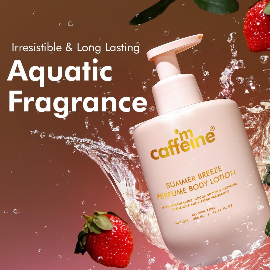 mCaffeine Summer Breeze Perfume Body Lotion 300ml| Niacinamide, Cocoa & Shea Butter For Deep Moisturization |   Aqua-Fresh Beachy Fragrance | Summer Body Cream for Dry Skin thumbnail