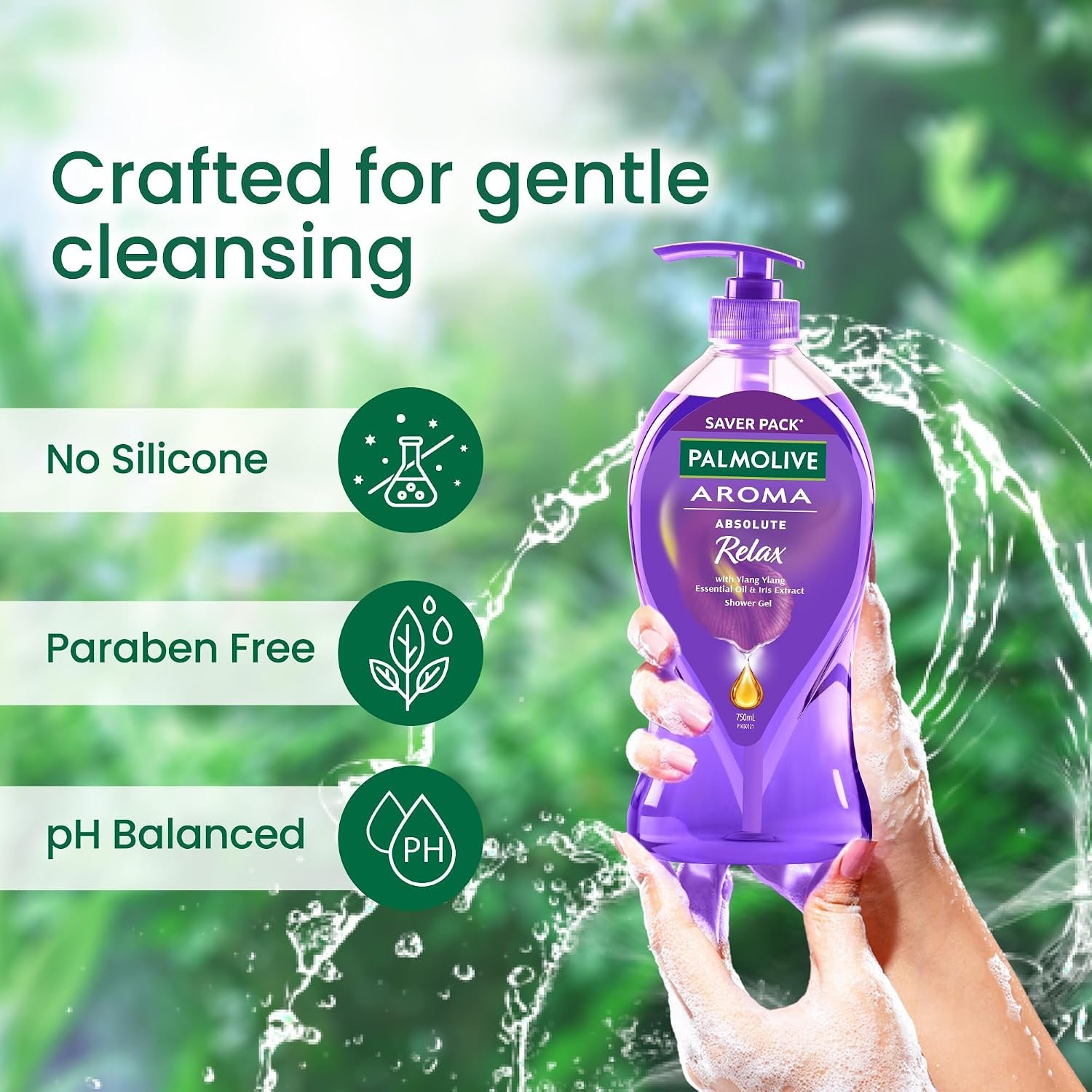 Palmolive Aroma Absolute Relax Body Wash, Gel Based Shower Gel with 100% Natural Ylang Ylang Essential Oil & Iris Extracts - pH Balanced, No Parabens, No Silicones, 750ml Pump thumbnail