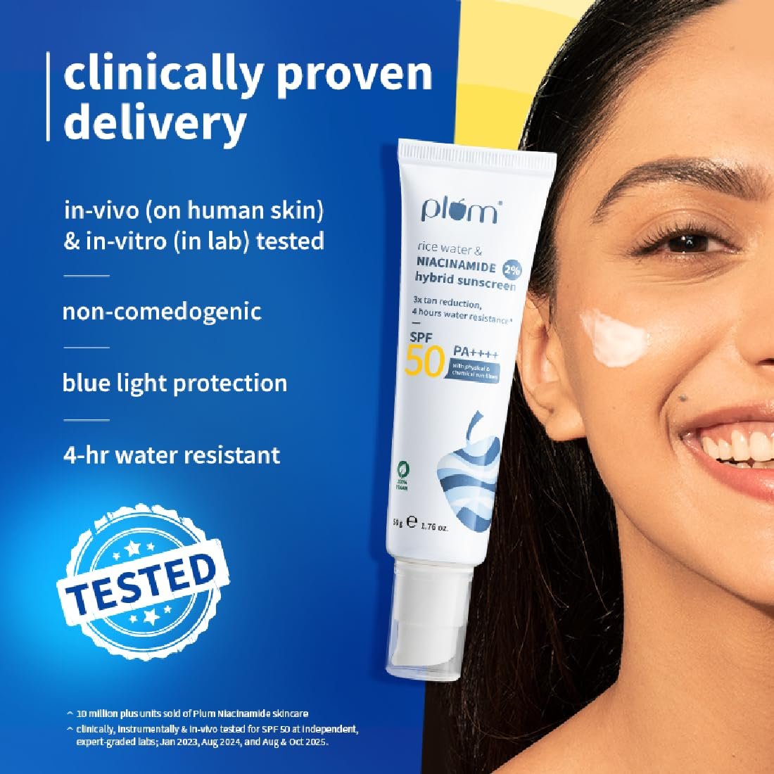 Plum SPF 50 PA++++ Sunscreen with 2% Niacinamide & Rice Water | In-Vivo Tested | Lightweight, No White Cast | Brightens Skin, Reduces Tan | Oily & Dry Skin | 50g thumbnail