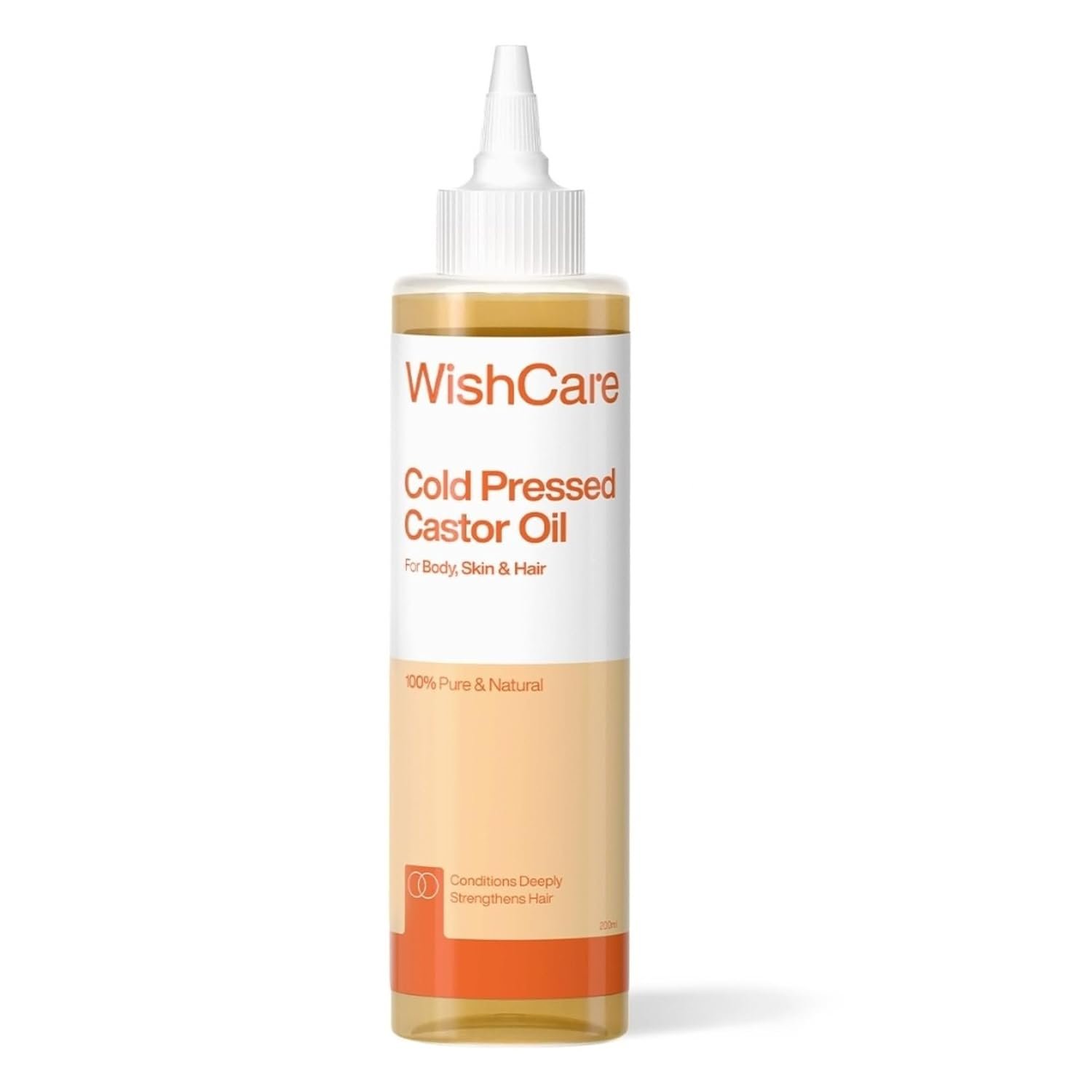 WishCare Cold-Pressed Castor Oil | 100% Natural Virgin Grade Oil for Hair, Skin, Nails & Eyelashes | Nourishing & Moisturizing Care | 200ml