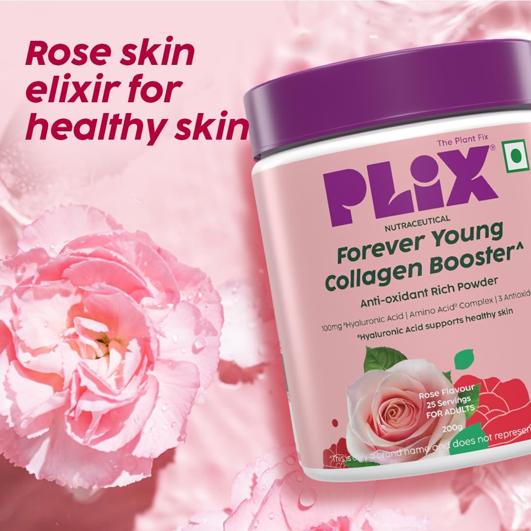 PLIX – THE PLANT FIX | Collagen Booster Powder to Support Healthy Skin | Supports Collagen Production, Antioxidants & Skin Health | Vitamin C, Hyaluronic Acid, Rose (200 g) thumbnail
