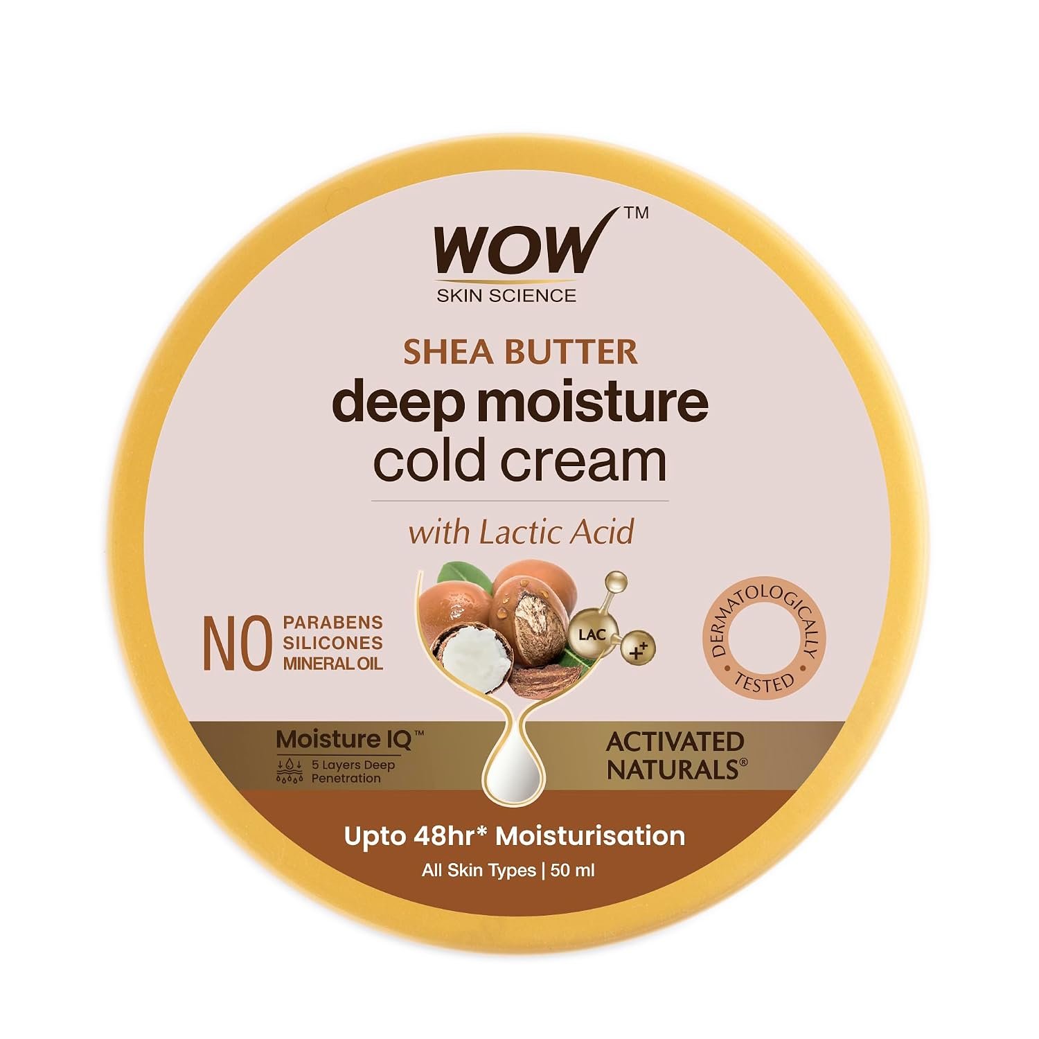 WOW Skin Science Shea Butter Deep Moisture Cold Cream with Lactic Acid | 48Hr Moisturisation | No Parabens, Silicones & Mineral Oil | All Skin Types | (50ml)