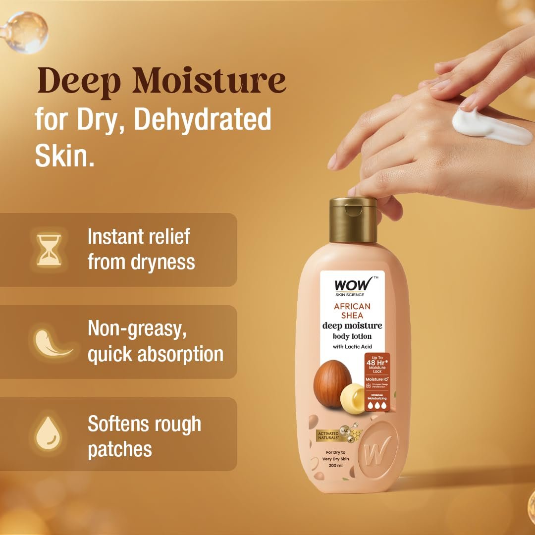 WOW Skin Science Shea Butter and Cocoa Butter Moisturizing Body Lotion - Deep Hydration - No Mineral Oil, Parabens, Silicones, Color & PG - 200mL thumbnail