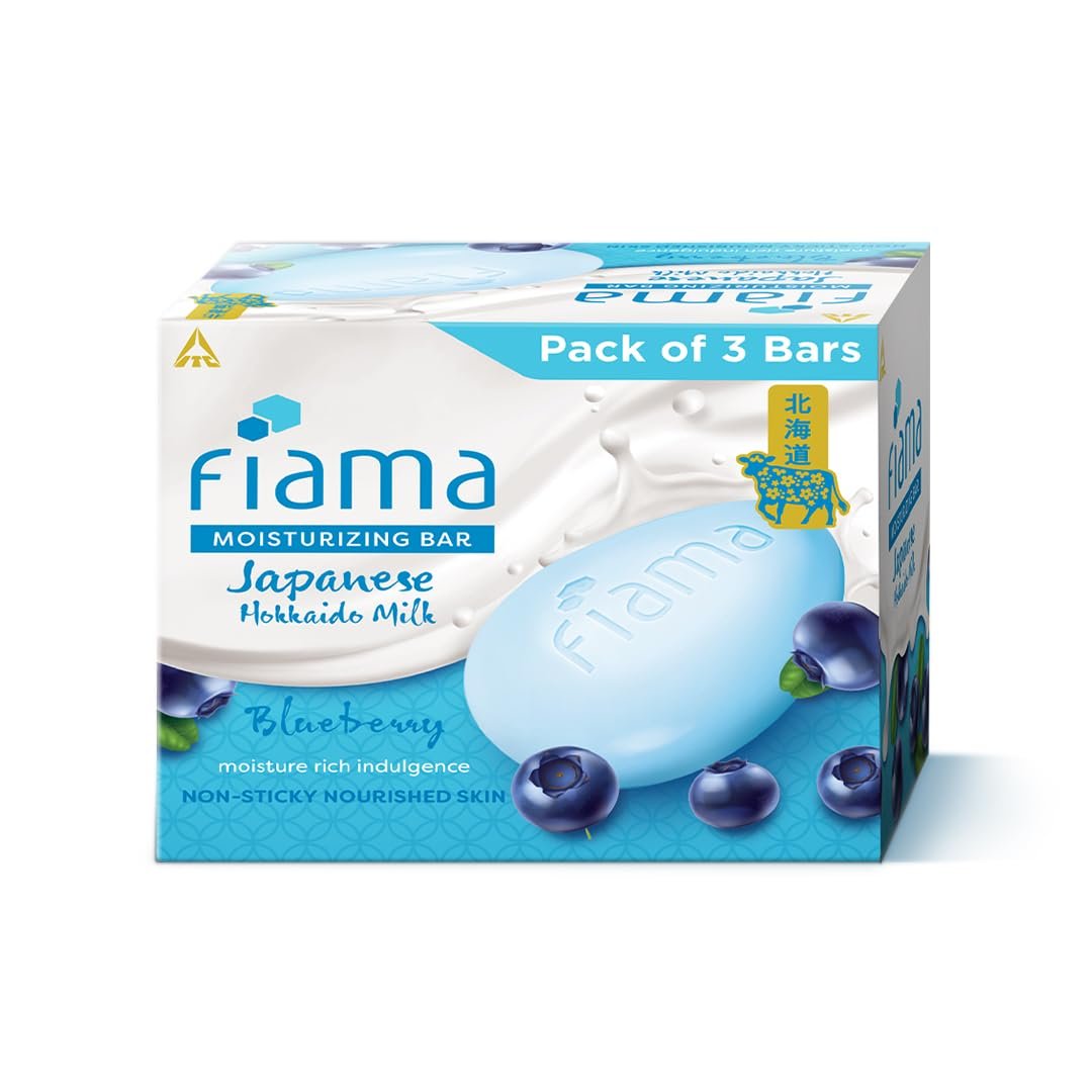 Fiama Skin Barrier Strengthening Moisturizing Soap Bar 125gx3 | Clinically Proven | With Pro-Ceramides | Blue Berry & Japanese Hokkaido Milk Celebration Pack of 3,