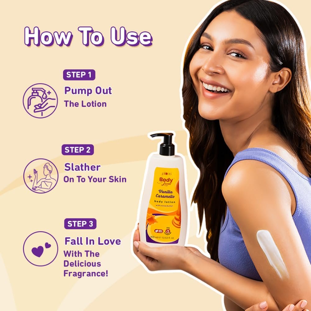Plum BodyLovin' Vanilla Caramello Body Lotion | Cocoa Butter & Vitamin B5 for Deep Moisturization | Warm & Cozy Vanilla Fragrance - 400ml thumbnail