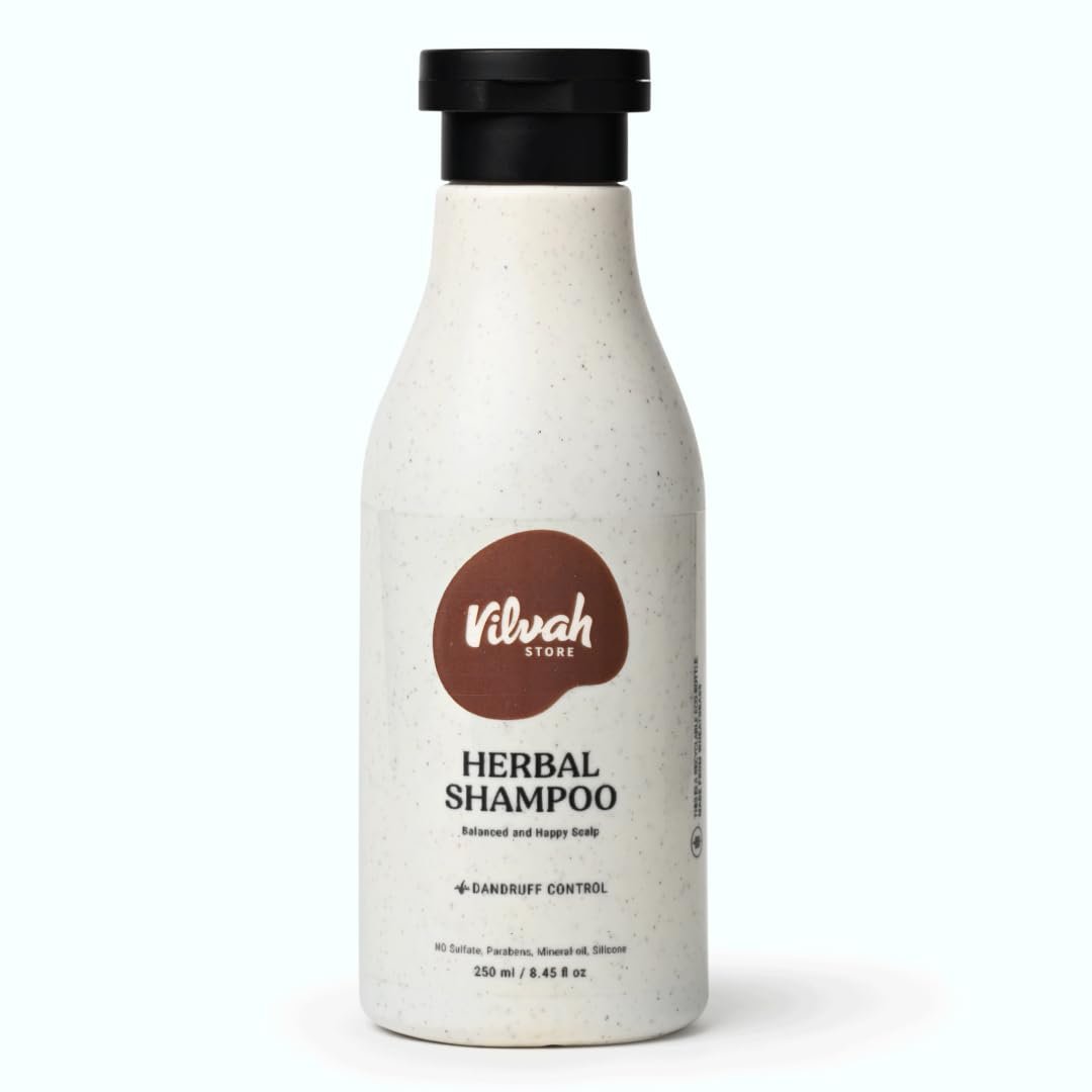 Vilvah Herbal Shampoo for Dandruff Control | Neem, Tea Tree, Rosemary & Black Pepper Herbal Formula | For All Hair Types, Men & Women | No Paraben & Sulfates | 250ml