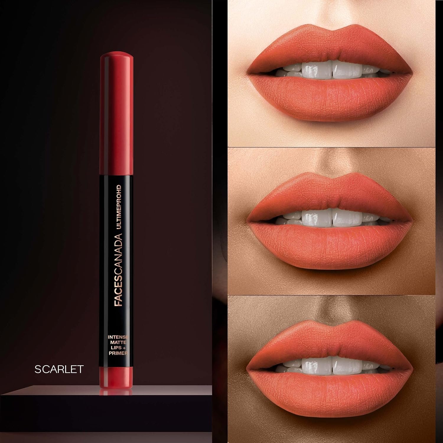FACES CANADA Ultime Pro HD Intense Matte Lipstick + Primer - Scarlet (Red), 1.4g | 9HR Long Stay | Flawless HD Matte Finish | Intense Color | Lightweight | Smooth Glide | Primer Infused thumbnail