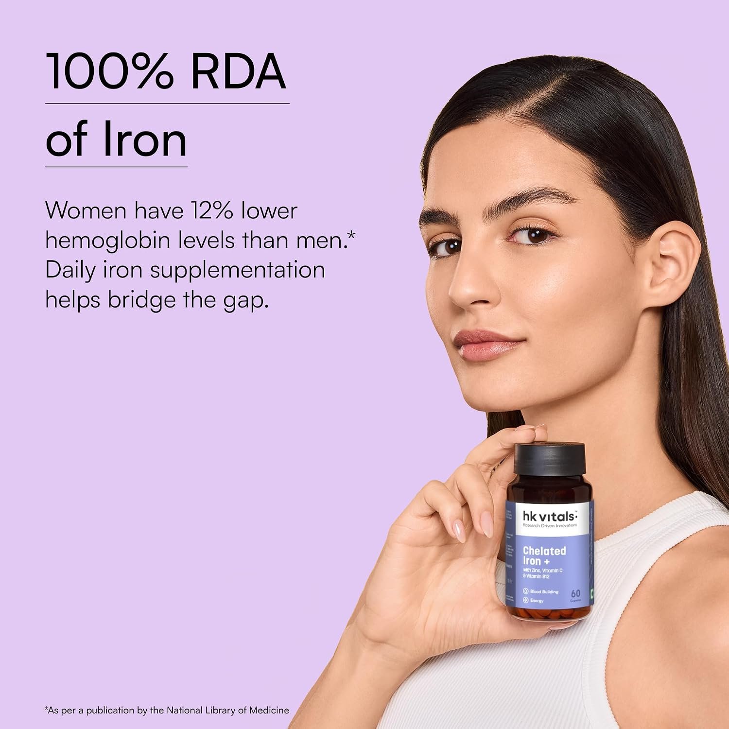 hk vitals Chelated Iron + Supplement, 60 Capsules With Zinc, Vitamin C & Vitamin B12 | Supports Blood Building, Immunity & Energy thumbnail