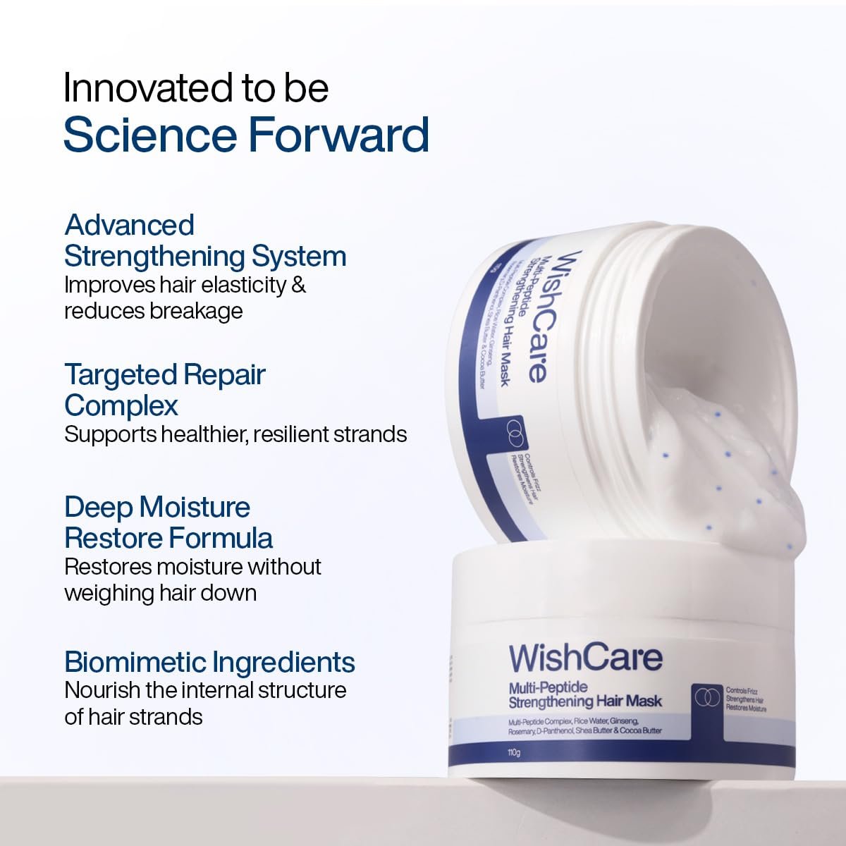 WishCare Strengthening Hair Mask for Frizzy, Dry & Damaged Hair, 110 gm For Hairfall Control & Damage Repair, With Multi-Peptides, Rice Water & Rosemary, Deep Conditioning & Moisturizing thumbnail
