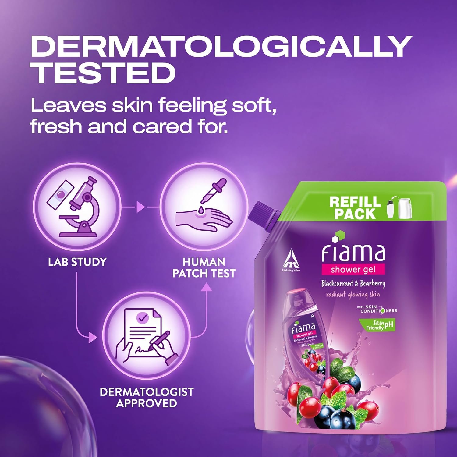 Fiama Body Wash Shower Gel Blackcurrant & Bearberry, 1.3L Bodywash Refill Value Pouch for Women & Men with Skin Conditioners for Radiant Glow, Skin Friendly pH thumbnail