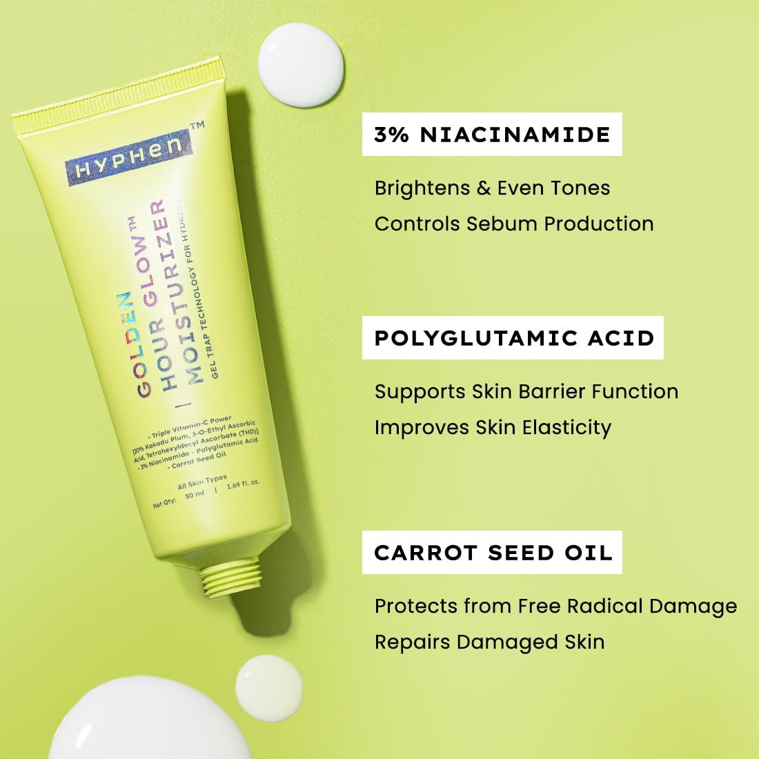 Hyphen Brightening Face Moisturizer with THD- 20% Kakadu Plum, Highly Stable Vitamin C| 3% Niacinamide- Dark Spots & Pigmentation | Lightweight Gel Cream Moisturizer for Dry, Oily, All Skin thumbnail