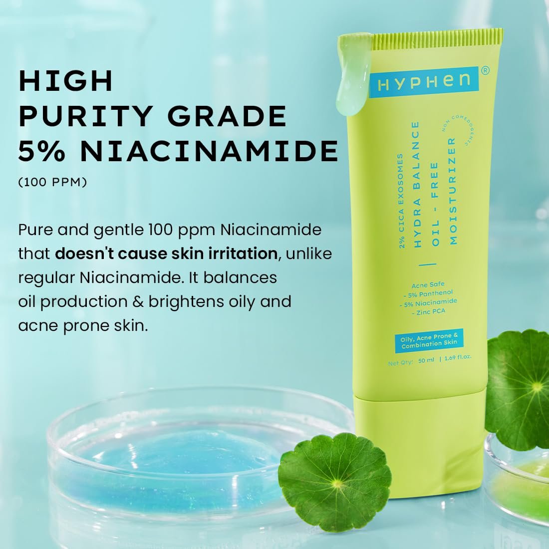 Hyphen 2% Cica Exosomes Oil-Free Moisturizer | 10X Deeper Hydration | Lightweight Water Gel with 5% Niacinamide | Controls Oil, Non-Comedogenic | Acne-Prone, Dry & Oily Skin - 50ml thumbnail