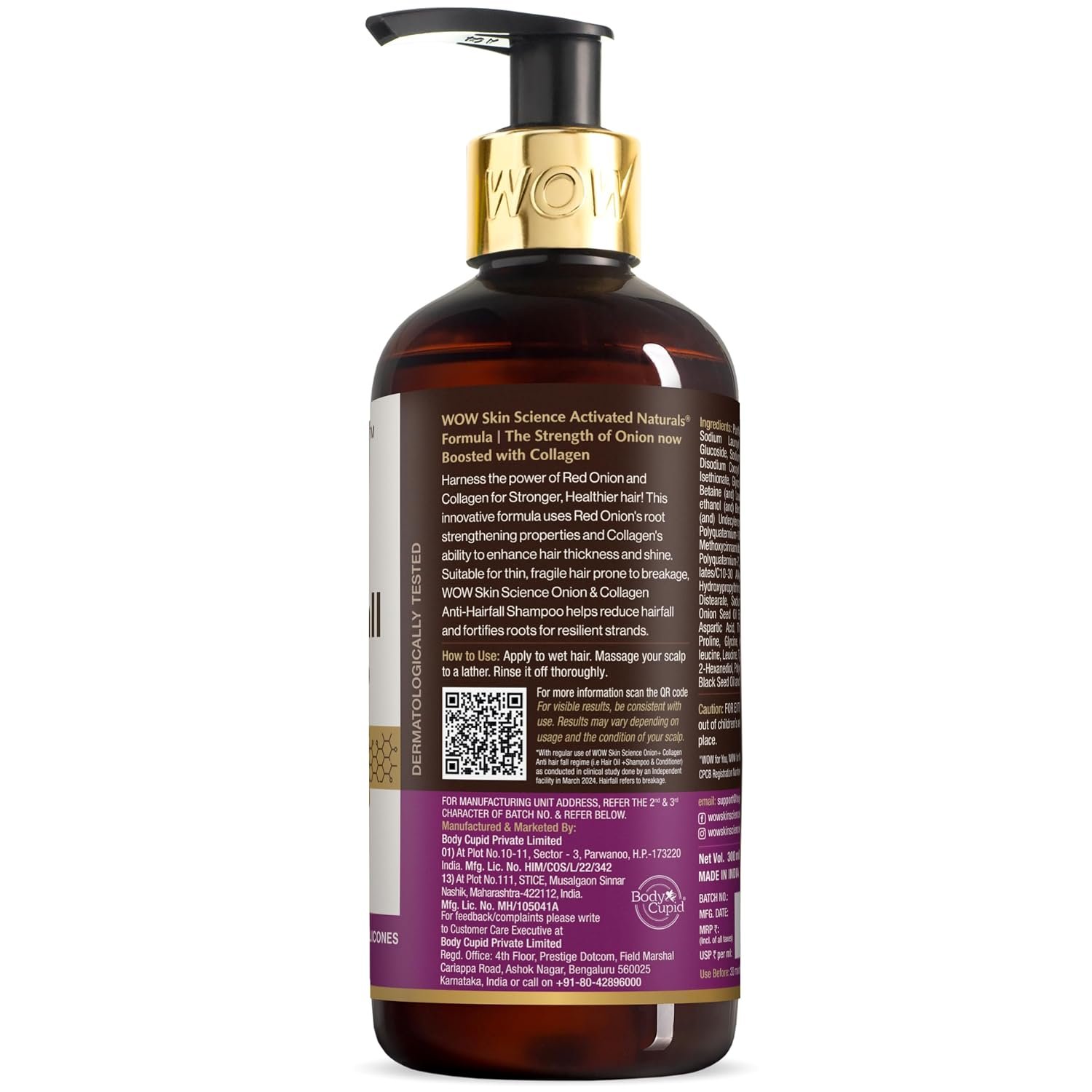 WOW Skin Science Onion & Collagen Anti-Hairfall Shampoo | Reduces Hair fall | Strengthens Roots | Nourishes Scalp | Prevents Breakage |300ml thumbnail