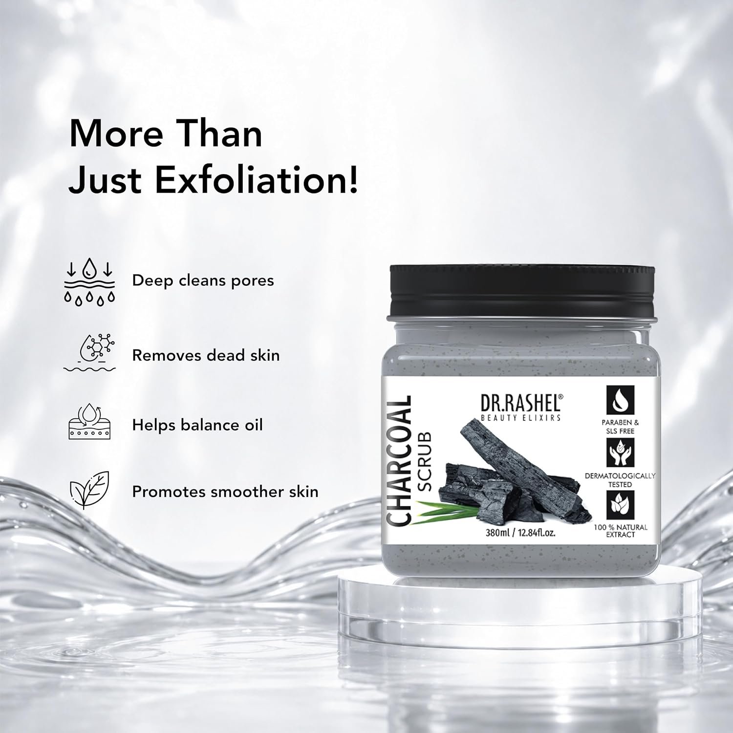 DR.RASHEL Beauty Elixirs Activated Charcoal Scrub for Face & Body Deep Exfoliating Cleanser for Dead Skin, Tan and Blackhead Removal All Skin Types 380 ml thumbnail