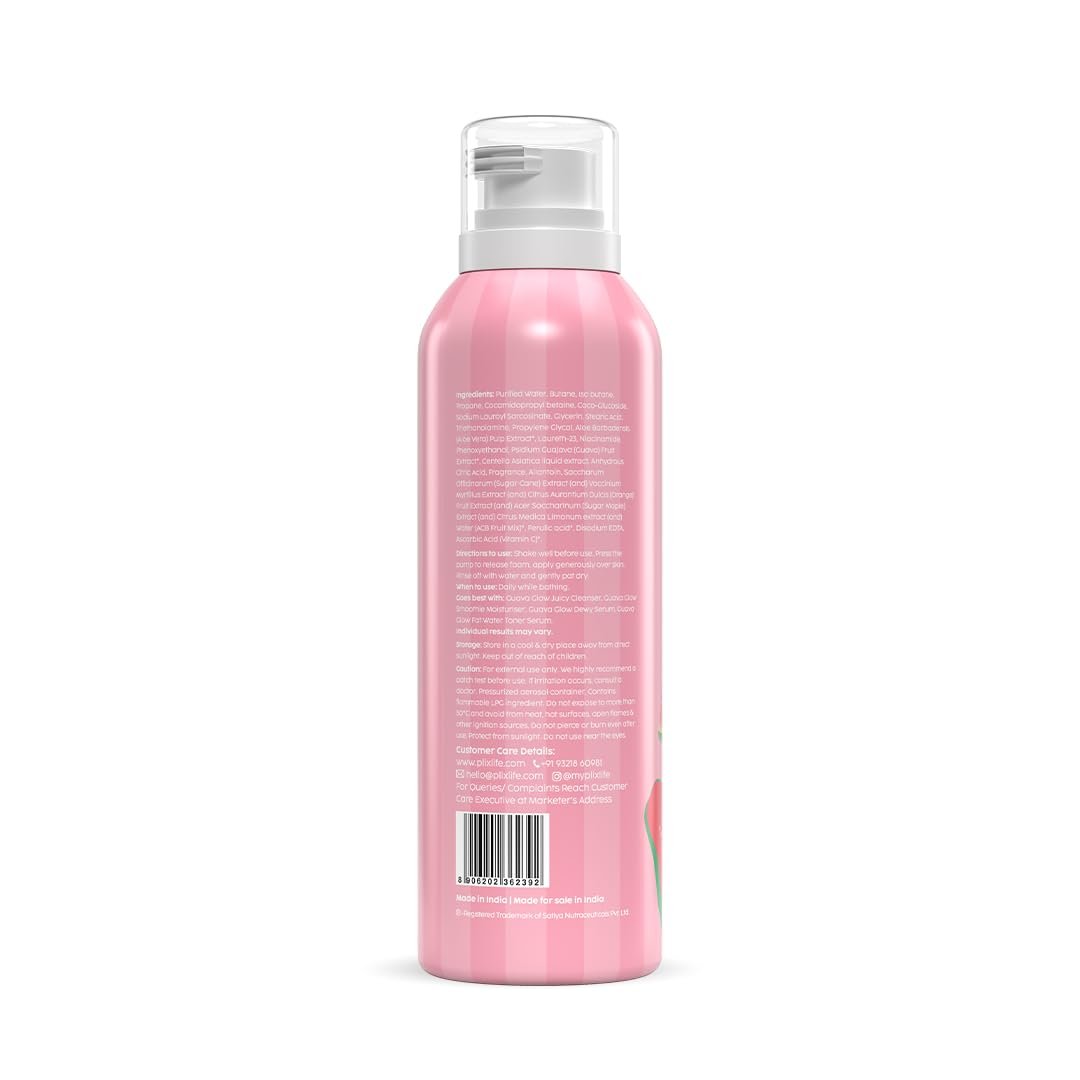 PLIX THE PLANT FIX Guava Mousse Body Wash | Whipped Foaming Cleanser for Glowy, Hydrated & Smooth Skin | Brightening with Vitamin C & Ferulic Acid | 150ml thumbnail