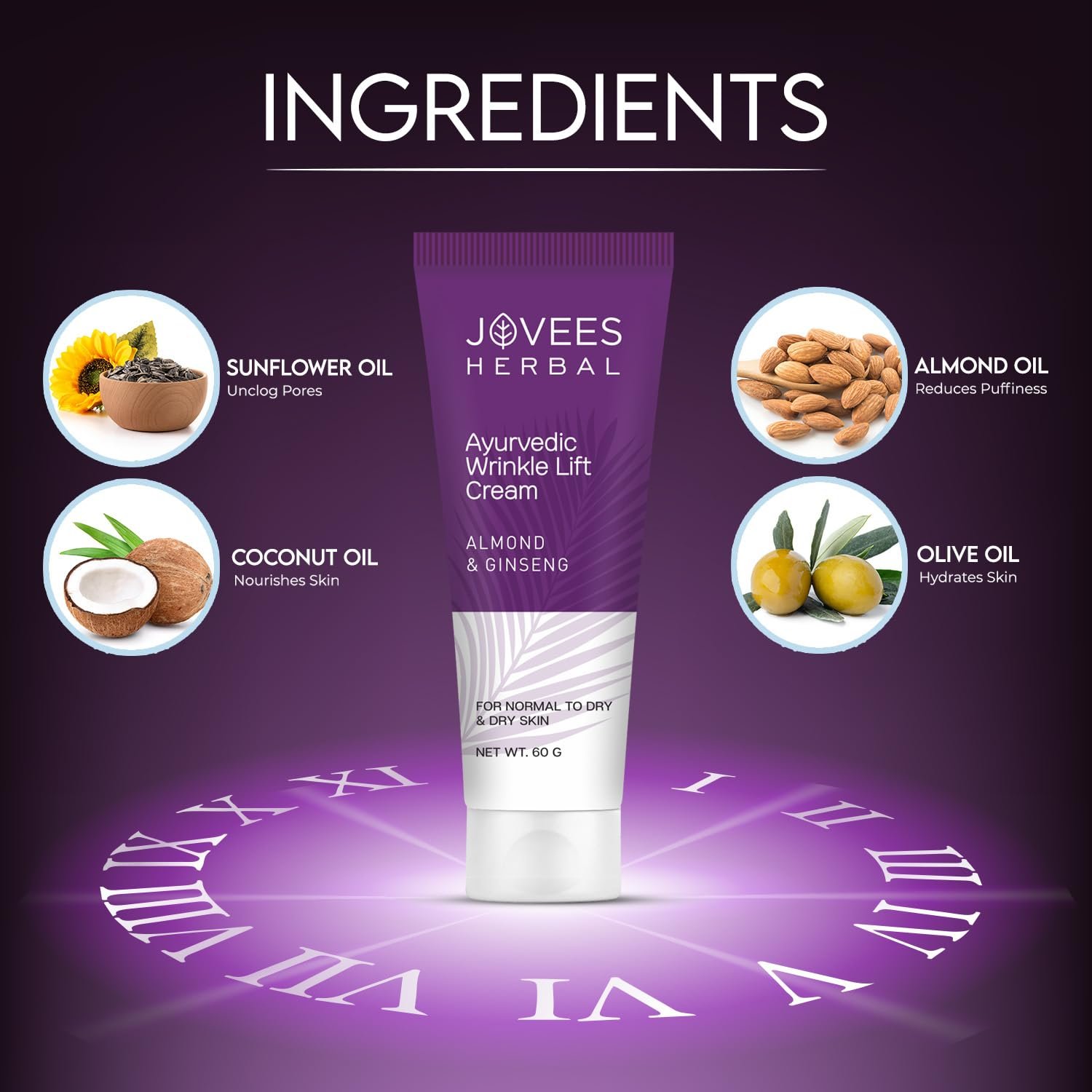 Jovees Herbal Almond & Ginseng Wrinkle Lift Face Cream | Anti-Wrinkle & Anti-Ageing Face Cream | All Skin Types | Paraben & Alcohol Free | 60gm thumbnail