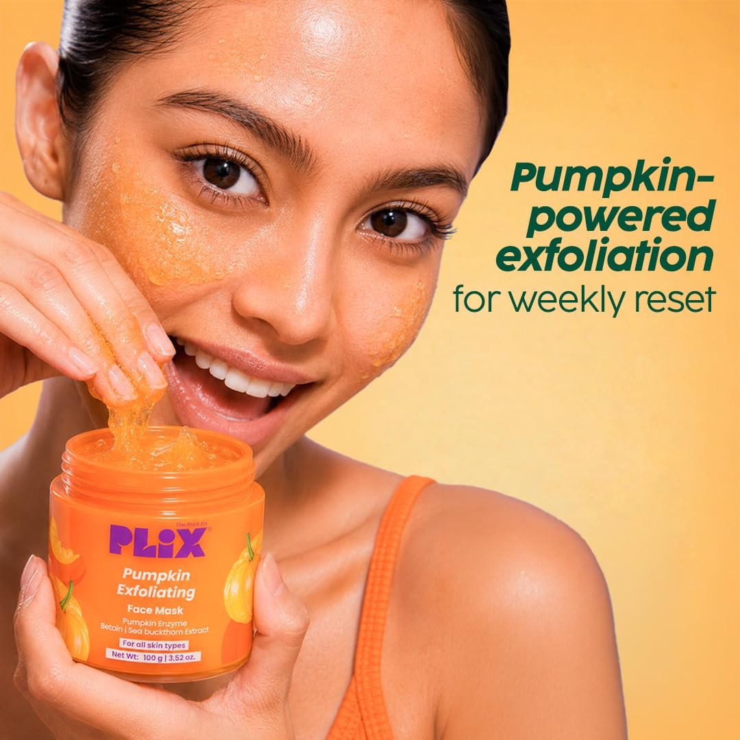 PLIX Pumpkin Exfoliating Face Mask for Smooth, Soft & Brighter-Looking Skin | With Pumpkin & Sea Buckthorn Extract | For All Skin Types | 100g thumbnail
