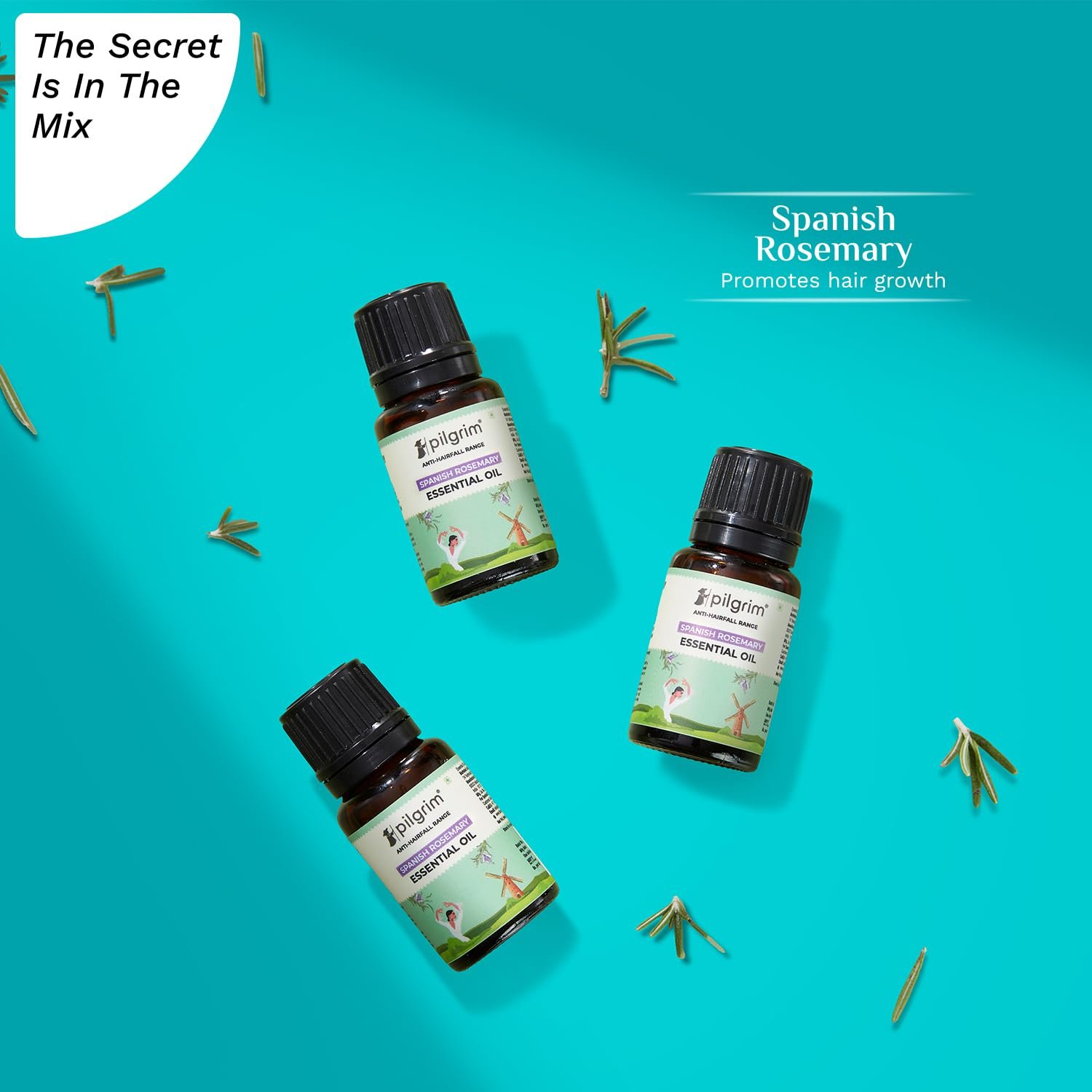 Pilgrim Spanish Rosemary Oil for HairGrowth, HairFall Control & Hair Strengthening 10ml | Rosemary essential oil for hairgrowth | Reduces Hair Fall | Strengthens Hair& Balances Scalp thumbnail