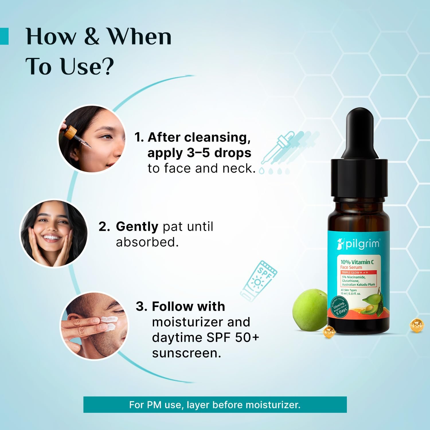 Pilgrim 10% Vitamin C Face Serum for Glowing Skin with Niacinamide - 10ml 5% Niacinamide & Glutathione, Brightening, Fades Dark Spots & Evens, Dullness, Sensitive Skin Safe, Oil Free, All Sk thumbnail