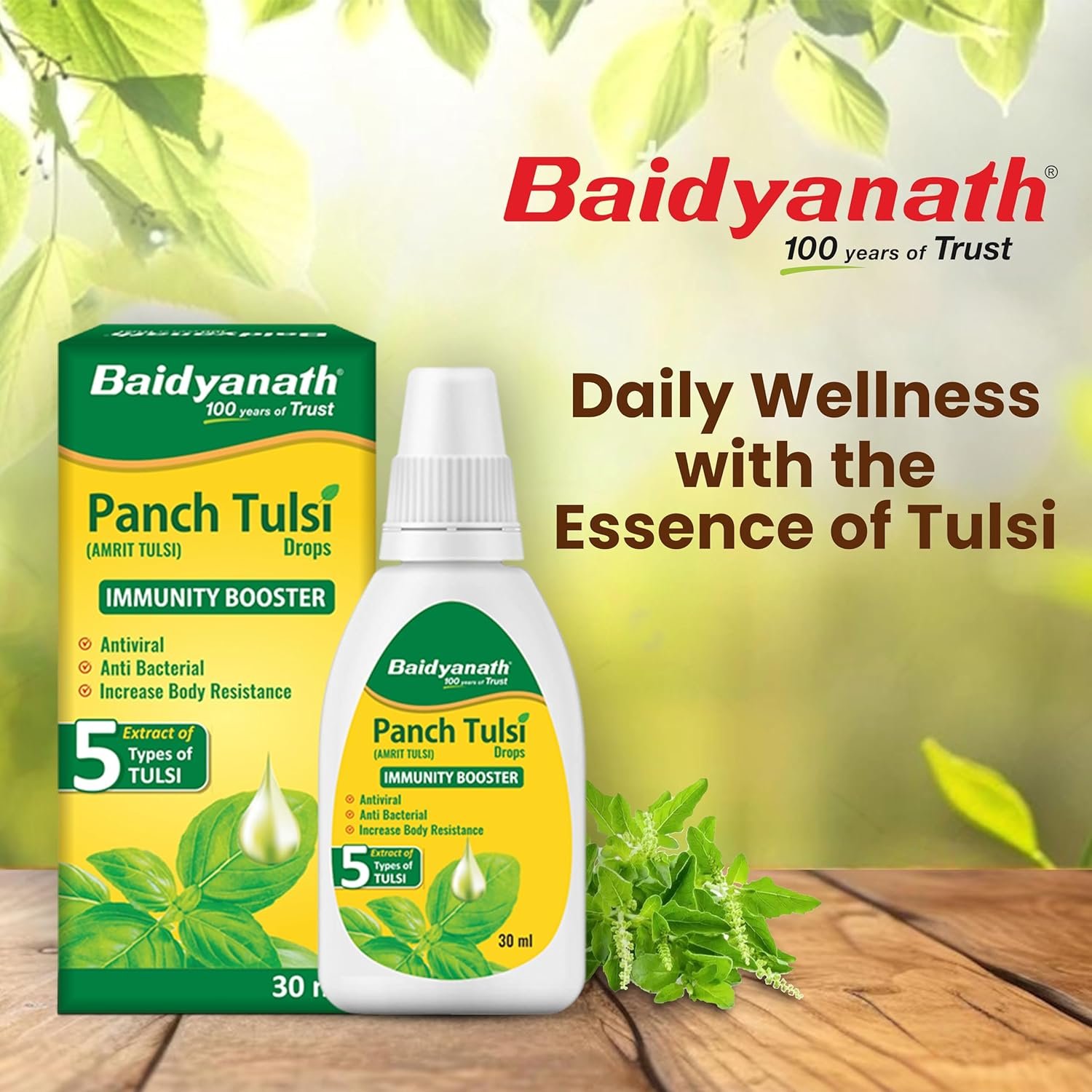 Baidyanath Ayurved Panch Tulsi Drops - 30 ml | Natural Immunity Booster with Goodness of Five Types of Tulsi thumbnail