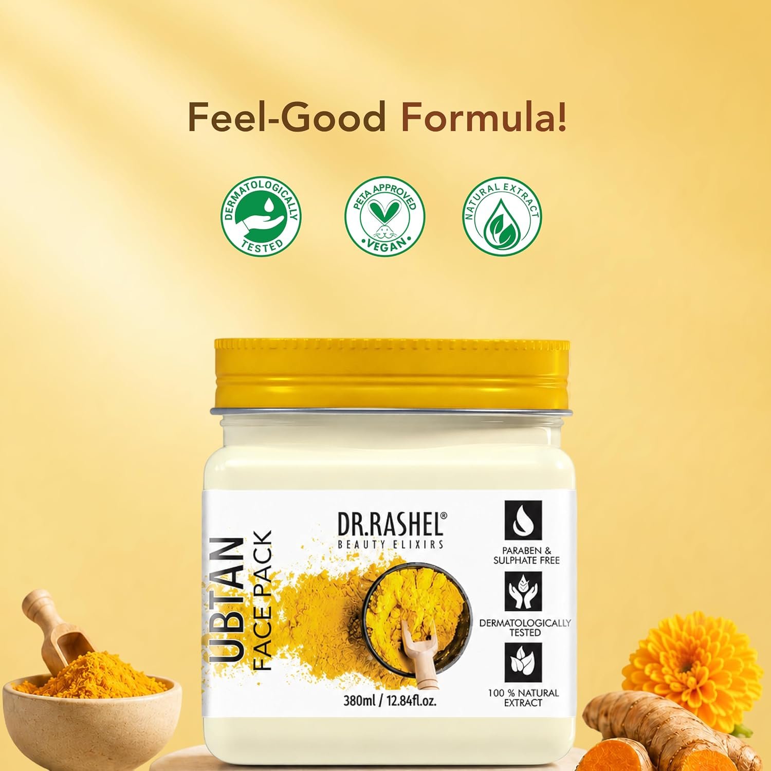 DR.RASHEL Beauty Elixirs Ubtan Face Pack with Haldi for Face & Body Glowing Skin, Oil Control, Acne, Pimples, Blemishes, Pigmentation & Brightening 380 ml thumbnail