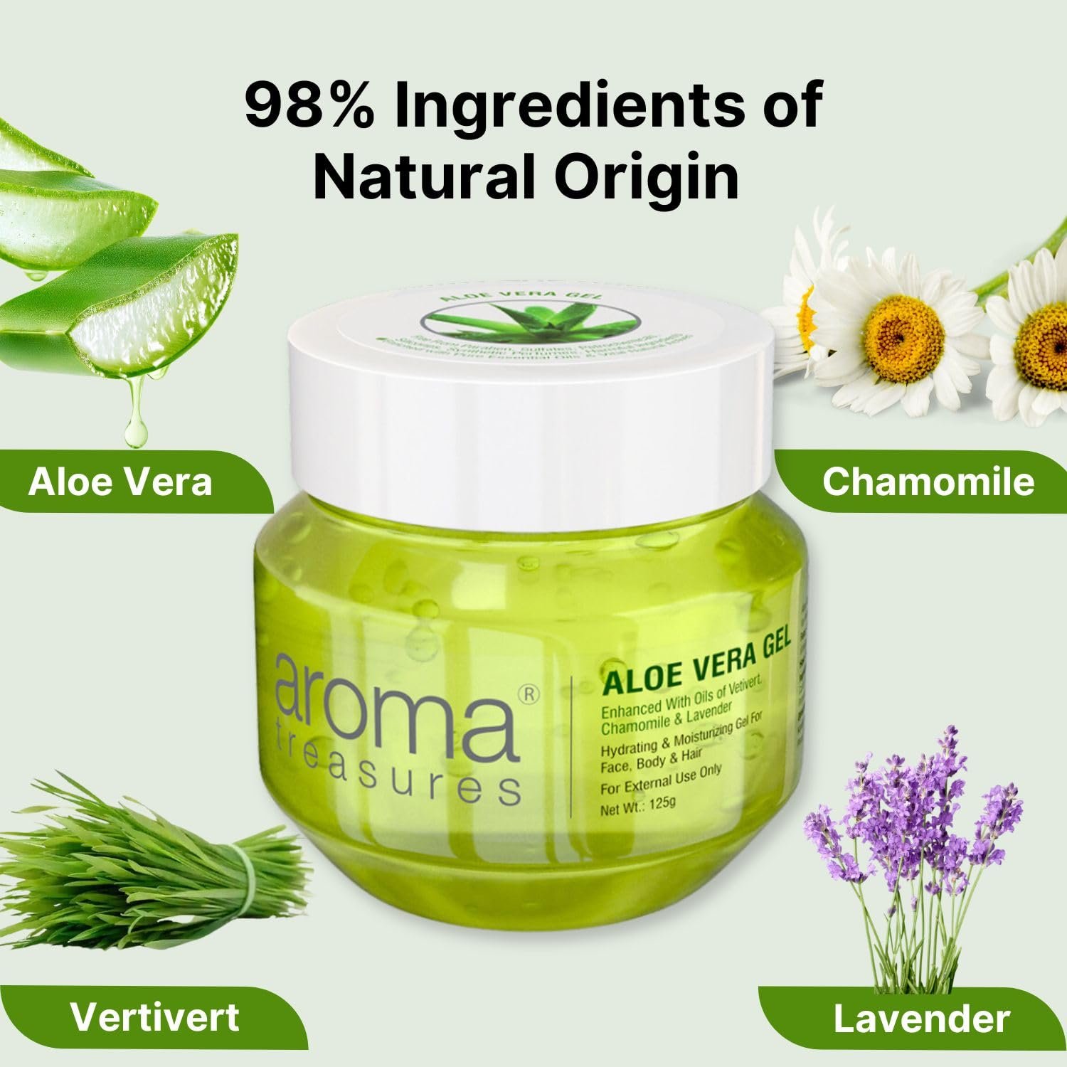 Aroma Treasures Aloe Vera Gel for Face, Body & Hair | Moisturizing & Hydrating Aloevera Gel | 98% Ingredients of Natural Origin | Pure Aloe Vera Gel for Skin, Hair & Pimples | 125g thumbnail