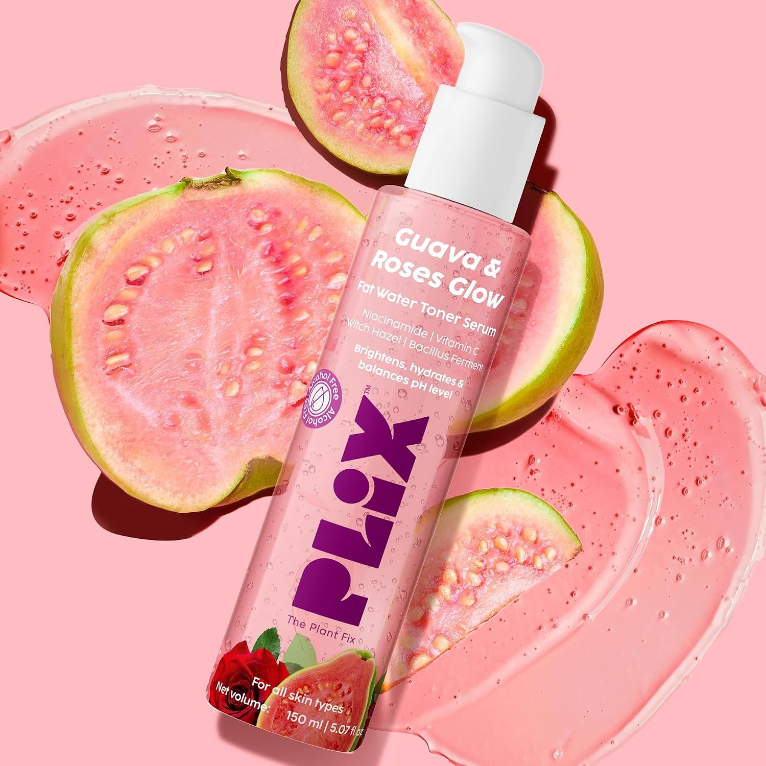 PLIX - THE PLANT FIX Guava & Roses Glow Fat Water Toner Serum | 2-in-1 Toner serum | Fades Blemishes, Tightens & Cleanses Pores | Soothes Redness & Irritated Skin | 150ml thumbnail
