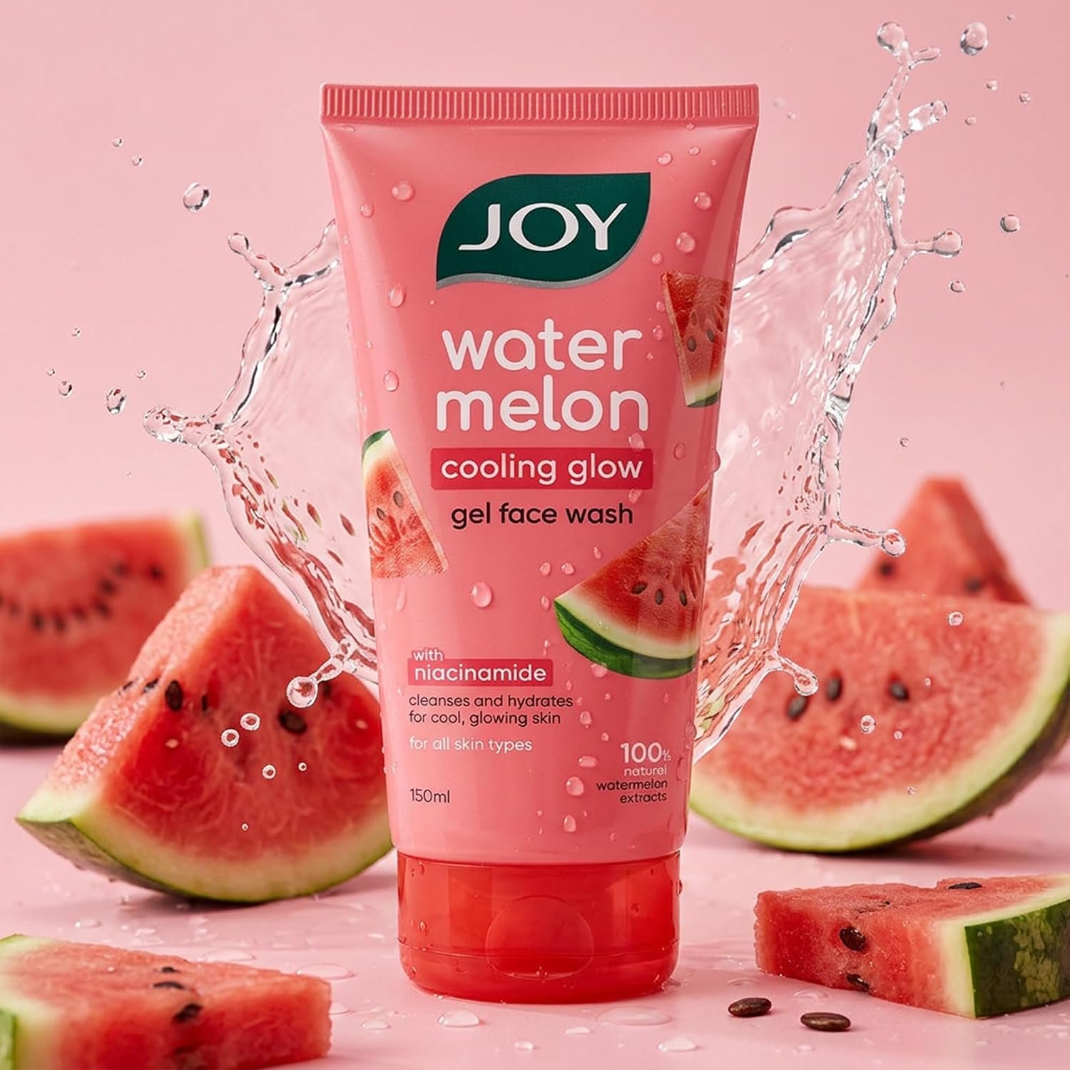 Joy Watermelon Cooling Glow Gel Face Wash with Niacinamide & Glycerine | Hydrating Daily Facial Cleanser for Glowing Skin | Removes Dirt, Oil & Impurities | For All Skin Types | 150ml thumbnail